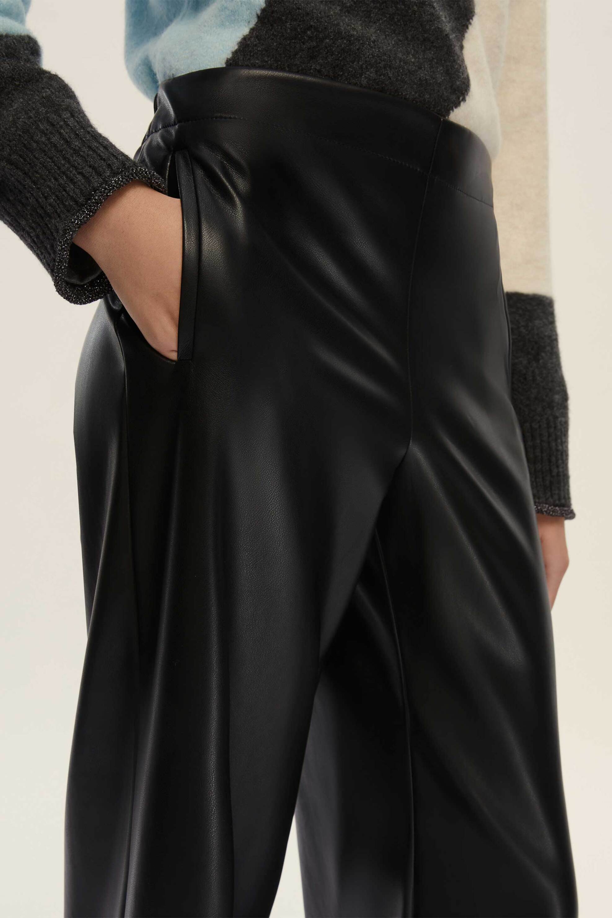 EMME Emme by Marella γυναικείο παντελόνι από faux δέρμα "Anello" - 2525786062200 Μαύρο - 2