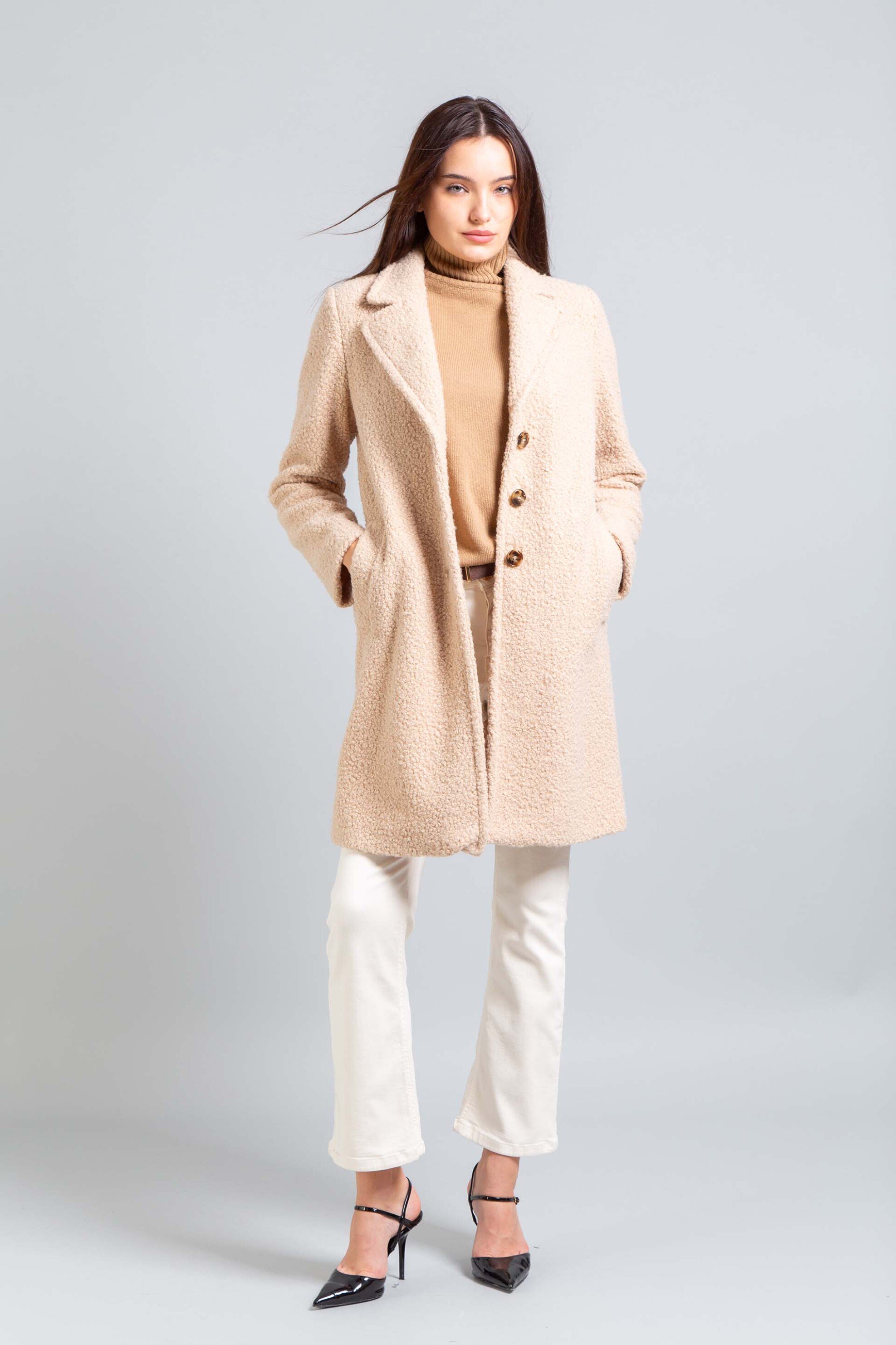 Emme by Marella γυναικείο παλτό με μπουκλέ όψη "Ghinea" - 2525906041200 Εκρού φωτογραφία