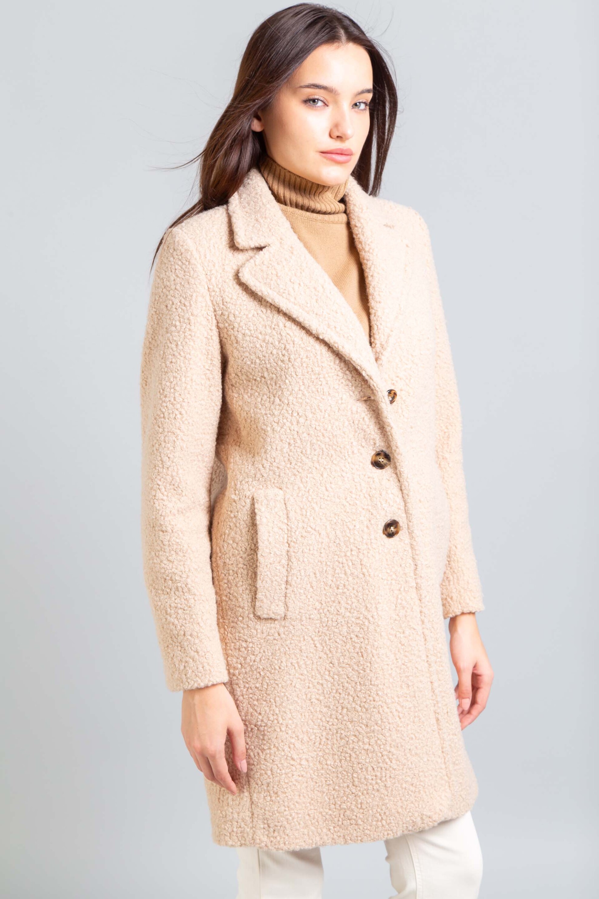 Emme by Marella γυναικείο παλτό με μπουκλέ όψη "Ghinea" - 2525906041200 Εκρού φωτογραφία