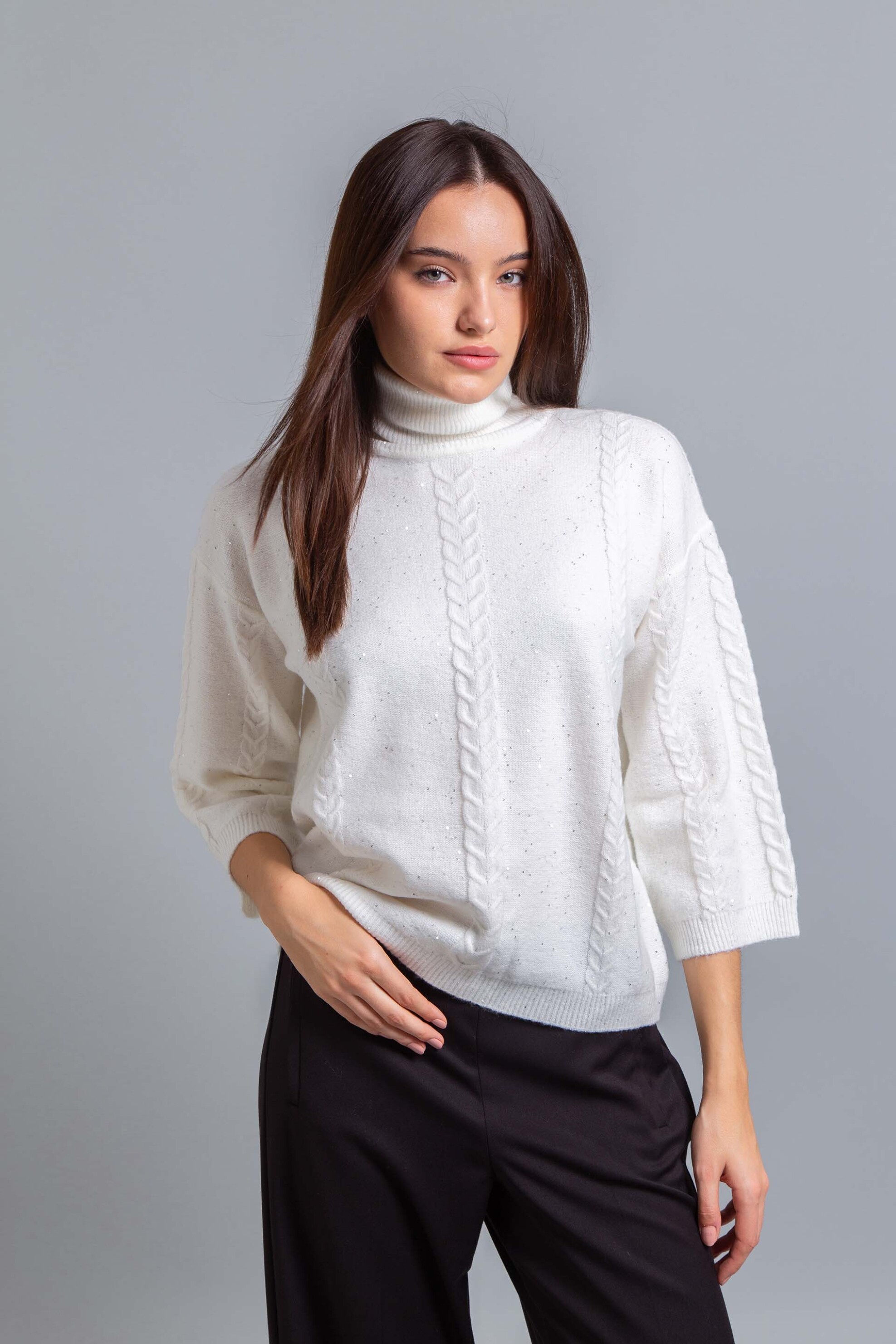 Emme by Marella γυναικεία πλεκτή μπλούζα με πλεξούδες - 2525366032200 Λευκό