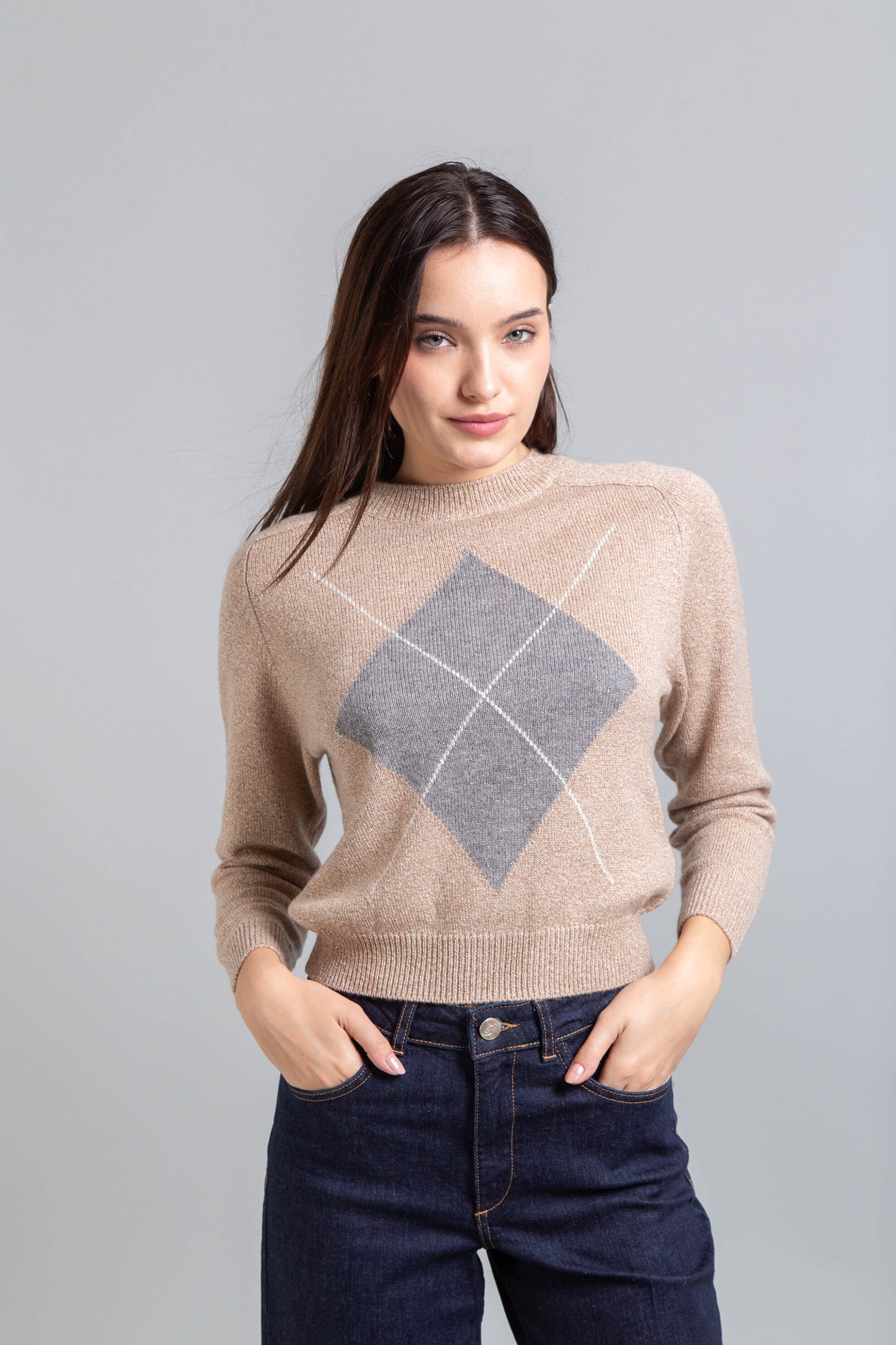 EMME Emme by Marella γυναικεία πλεκτή μπλούζα με ρόμβο στην πλέξη - 2525366062200 Μπεζ