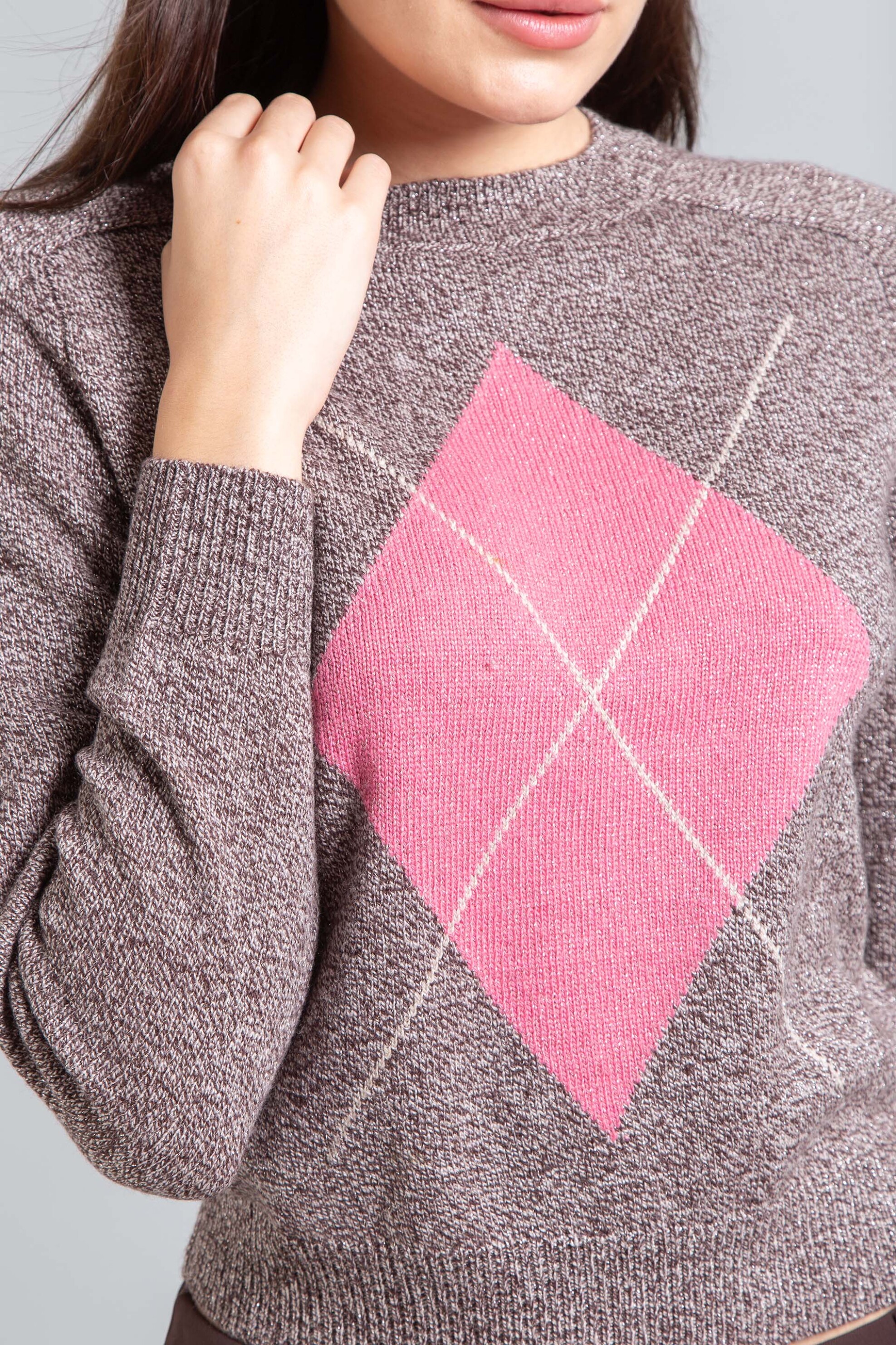 Emme by Marella γυναικεία πλεκτή μπλούζα με ρόμβο στην πλέξη - 2525366062200 Καφέ Σκούρο φωτογραφία