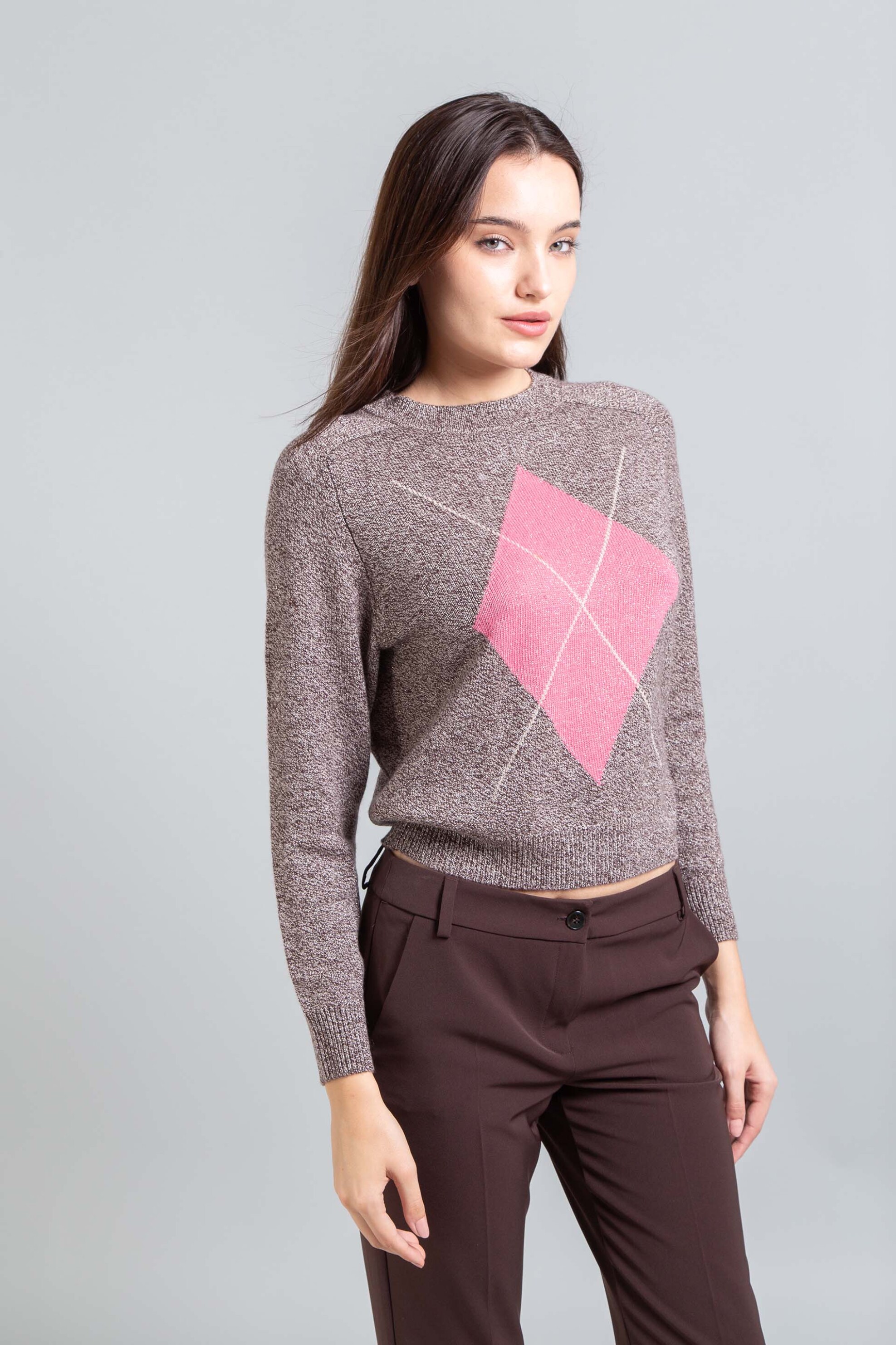 Emme by Marella γυναικεία πλεκτή μπλούζα με ρόμβο στην πλέξη - 2525366062200 Καφέ Σκούρο φωτογραφία