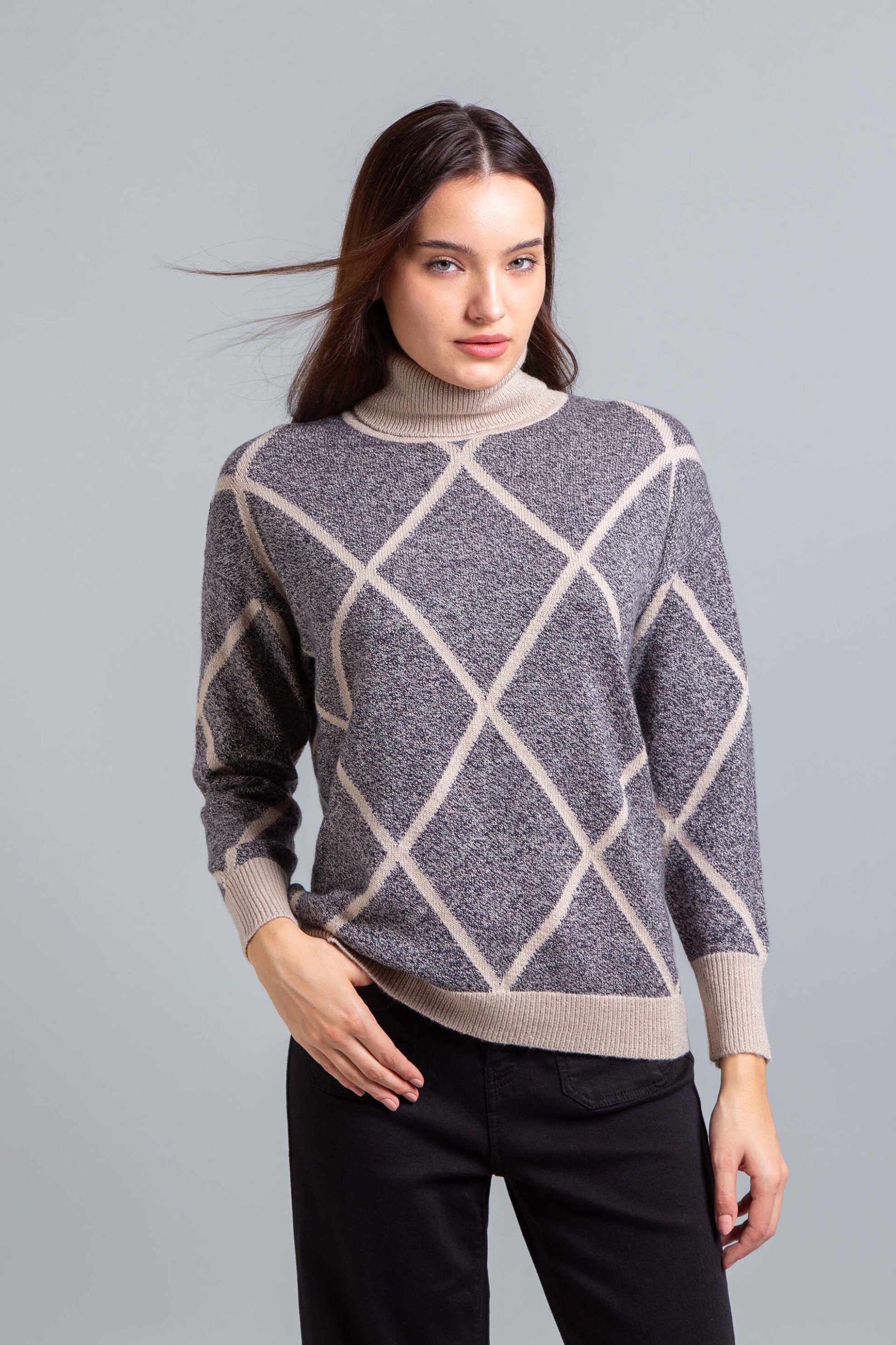 EMME Emme by Marella γυναικεία πλεκτή μπλούζα με γεωμετρικό σχέδιο - 2525366072200 Μπλε Σκούρο