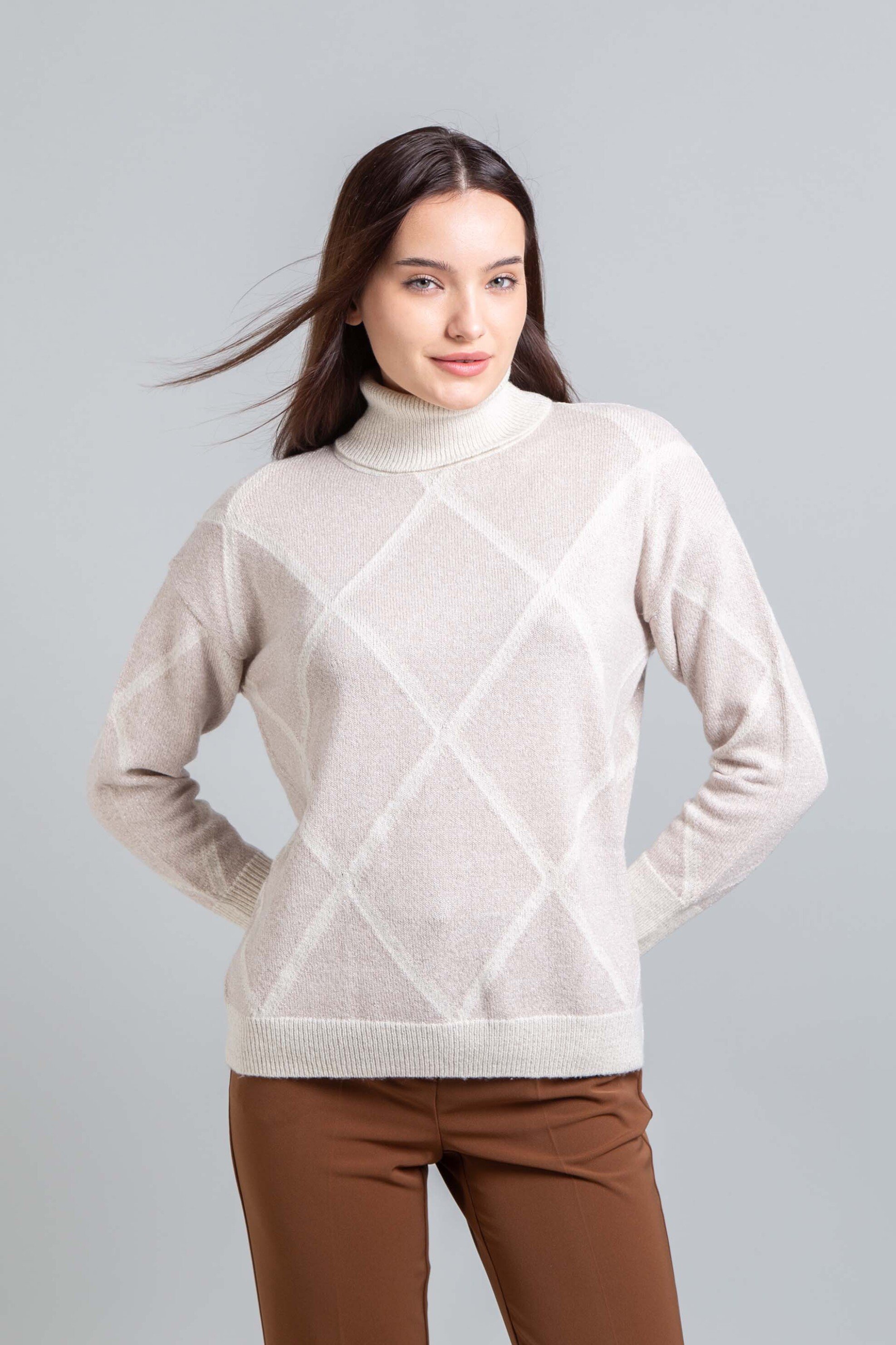 EMME Emme by Marella γυναικεία πλεκτή μπλούζα με γεωμετρικό σχέδιο - 2525366072200 Εκρού