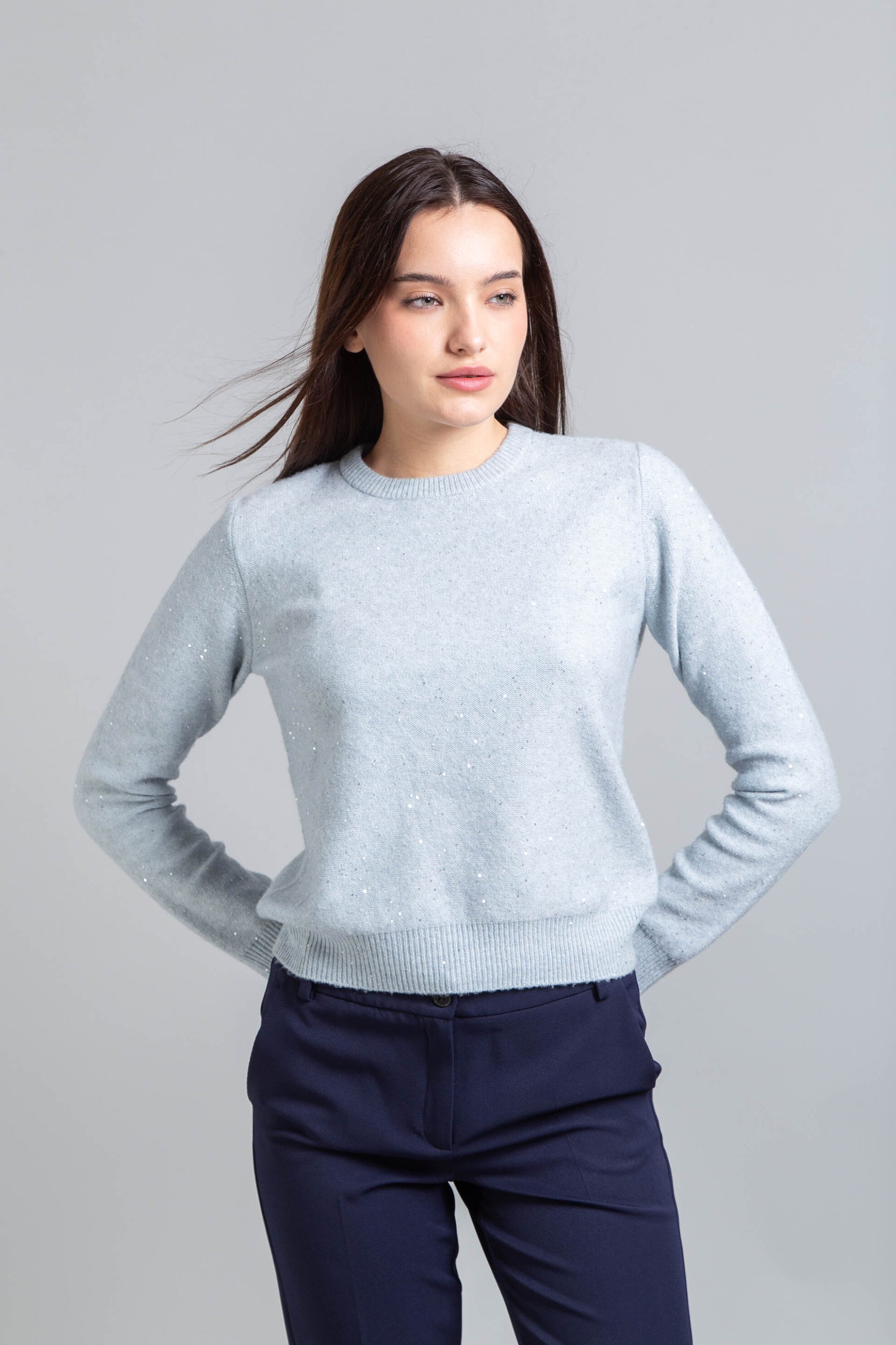 EMME Emme by Marella γυναικεία πλεκτή μπλούζα με παγιέτα - 2525366352200 Μπλε Ανοιχτό