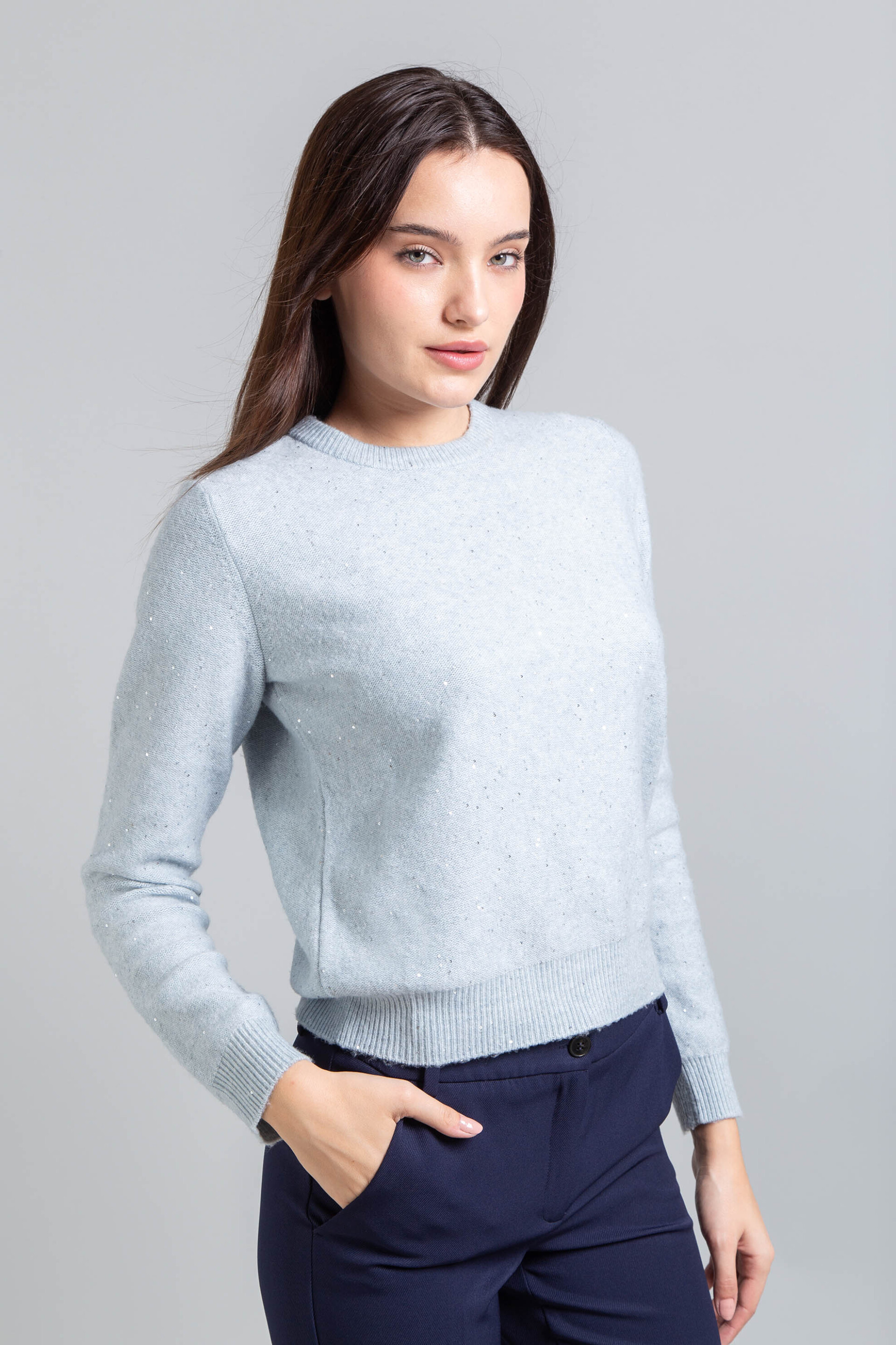 Emme by Marella γυναικεία πλεκτή μπλούζα με παγιέτα - 2525366352200 Μπλε Ανοιχτό φωτογραφία