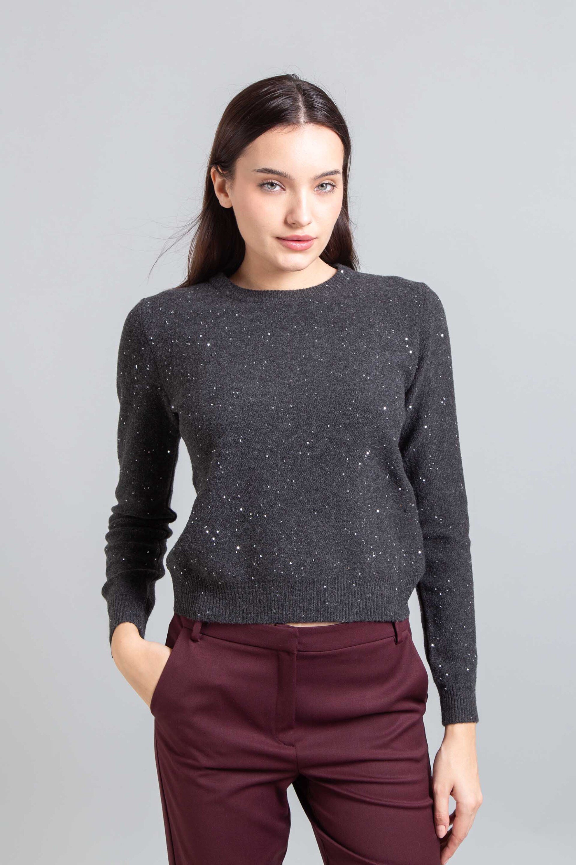 EMME Emme by Marella γυναικεία πλεκτή μπλούζα με παγιέτα - 2525366352200 Γκρι