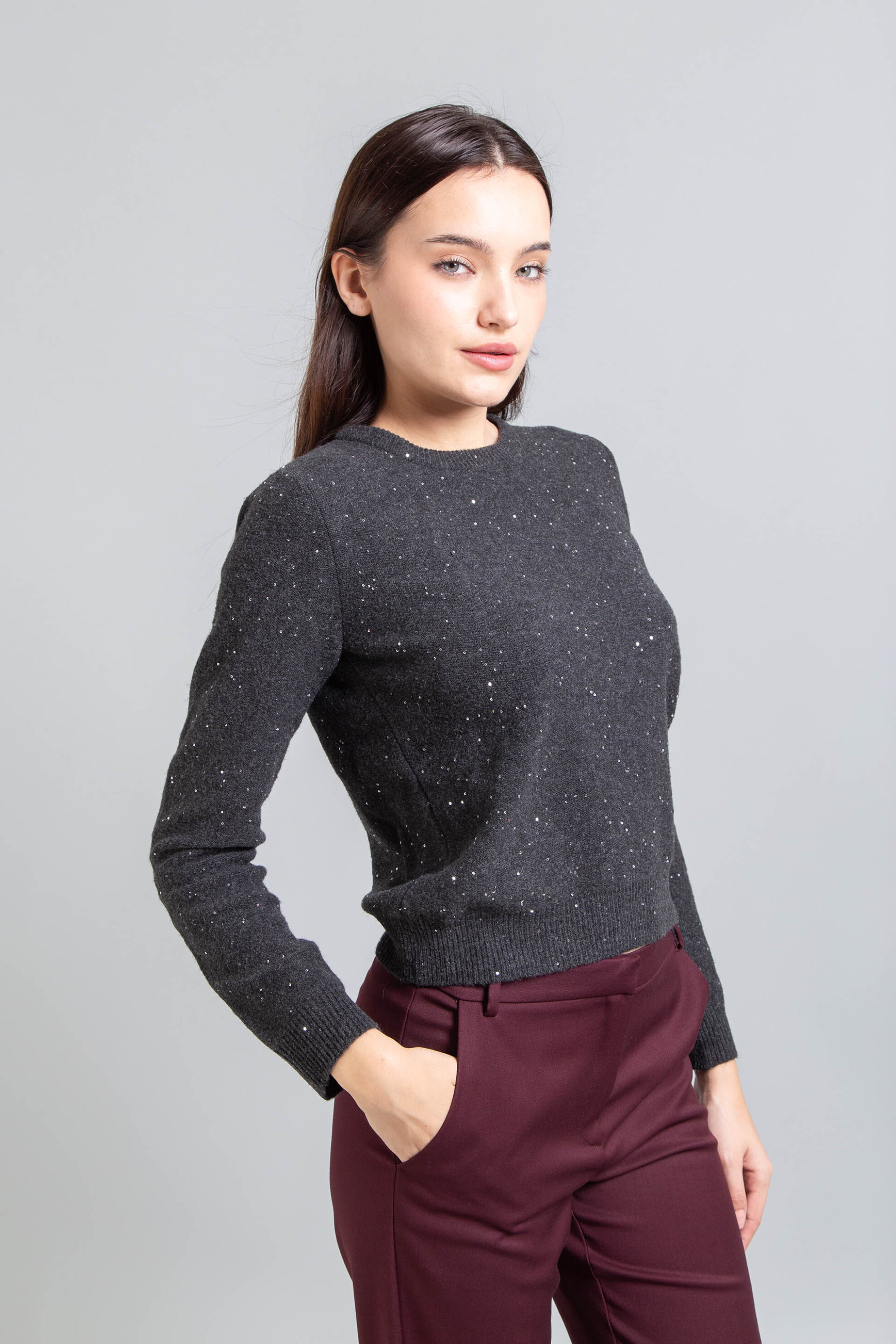 Emme by Marella γυναικεία πλεκτή μπλούζα με παγιέτα - 2525366352200 Γκρι φωτογραφία