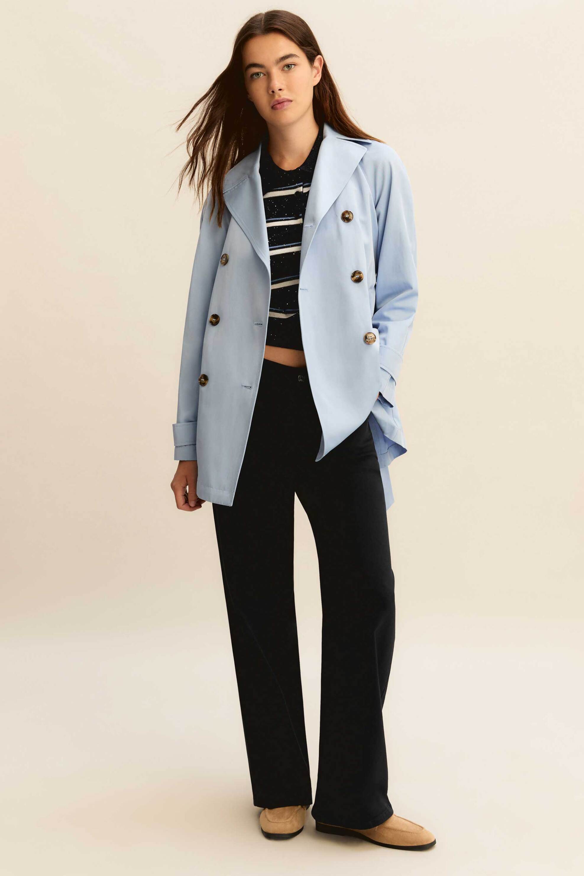 Emme by Marella γυναικεία κοντή καπαρντίνα με ζώνη "Emmsottile" - 2615021121 Μπλε Ανοιχτό