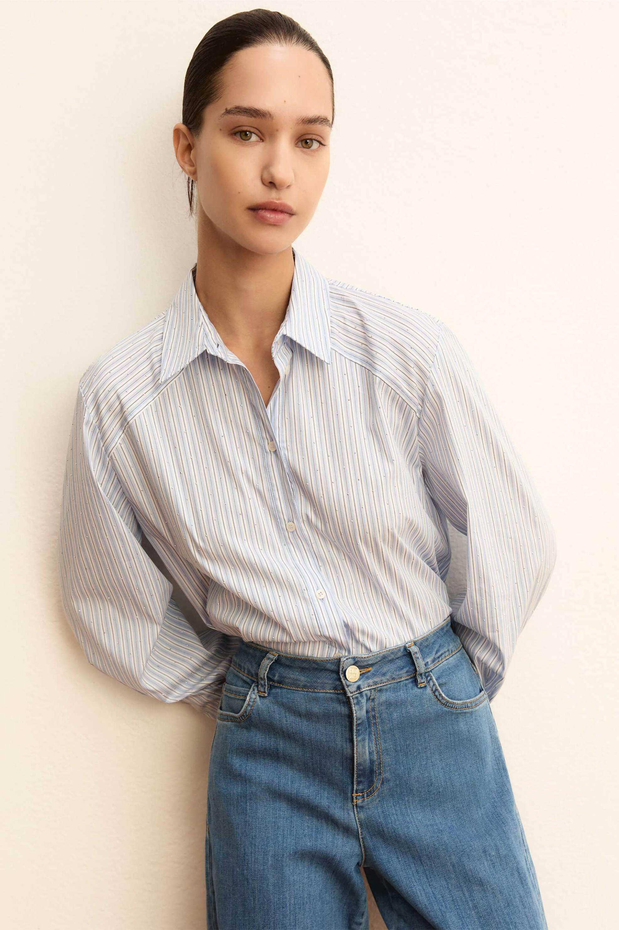 Emme by Marella γυναικείο πουκάμισο ριγέ "Emmliuti" - 2615111121 Μπλε Ανοιχτό