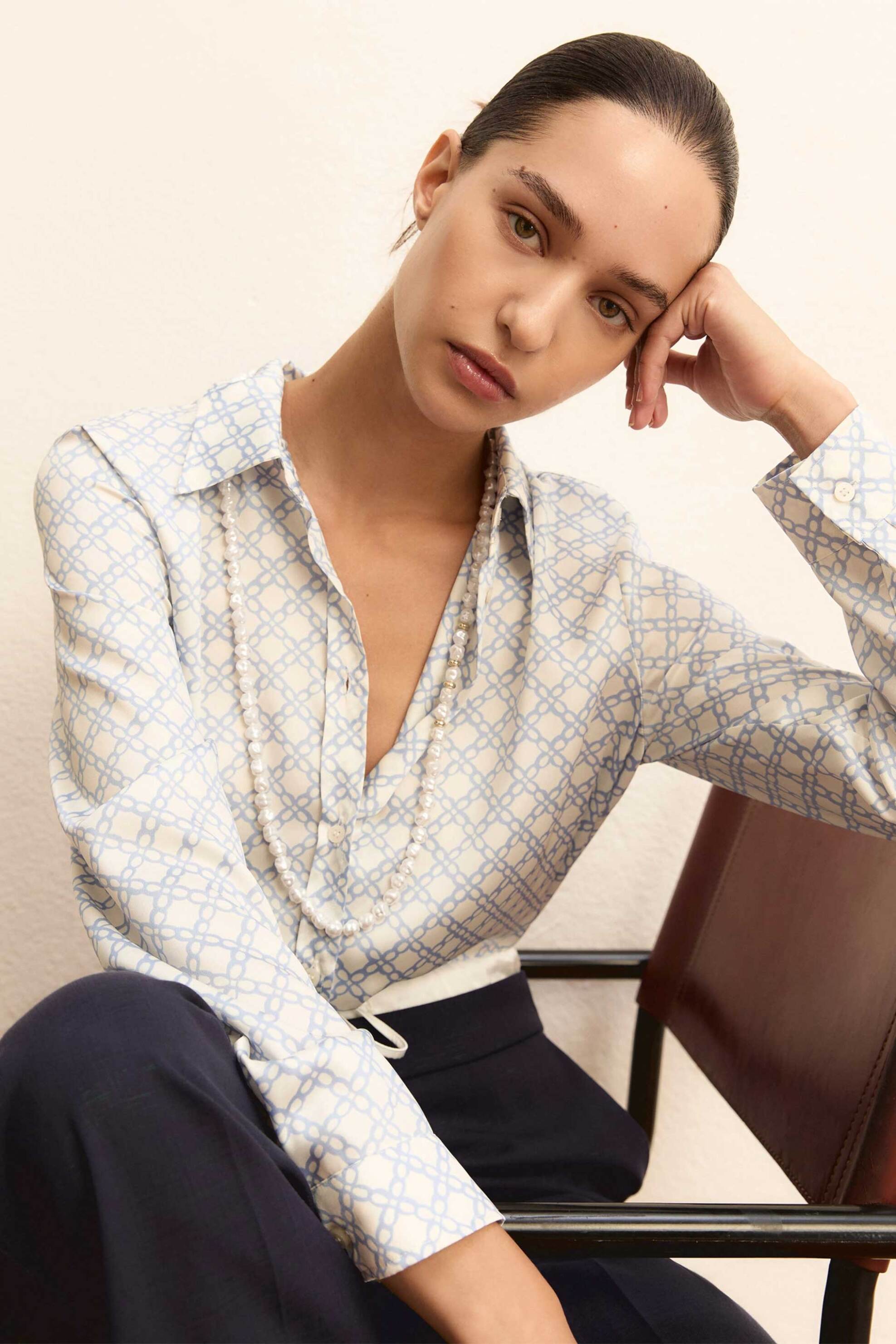 Emme by Marella γυναικείο πουκάμισο με all-over print "Emmangel" - 2615111191 Μπλε Ανοιχτό