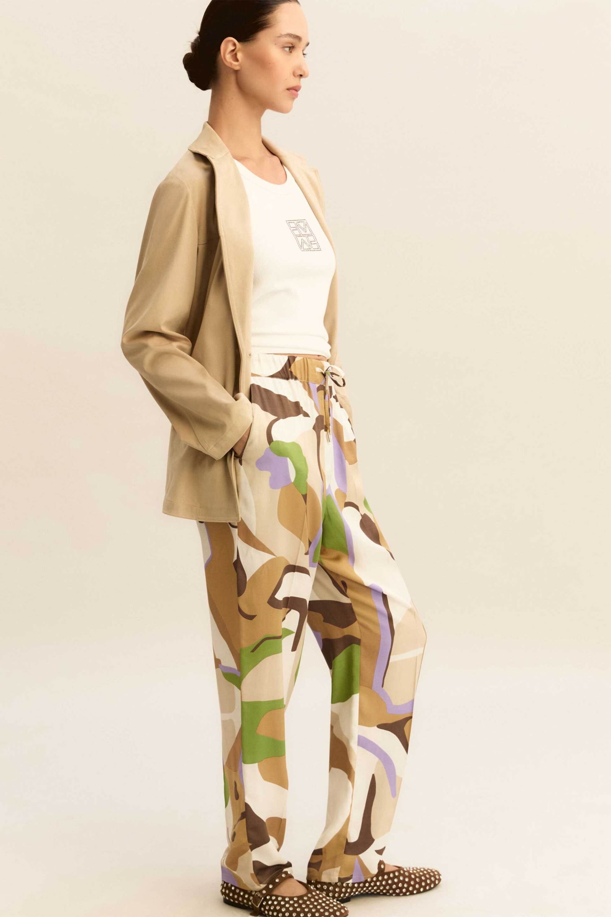 Emme by Marella γυναικείο παντελόνι εμπριμέ "Emmosso" - 2615131211 Μπεζ φωτογραφία