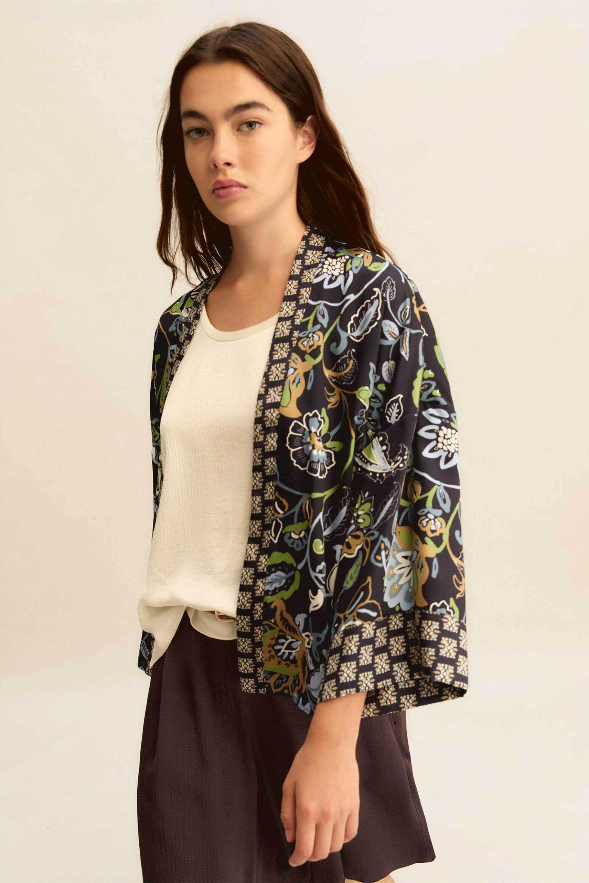 EMME Emme by Marella γυναικείο κιμονό με εμπριμέ σχέδιο "Emmatollo" - 2615191041 Μπλε Σκούρο