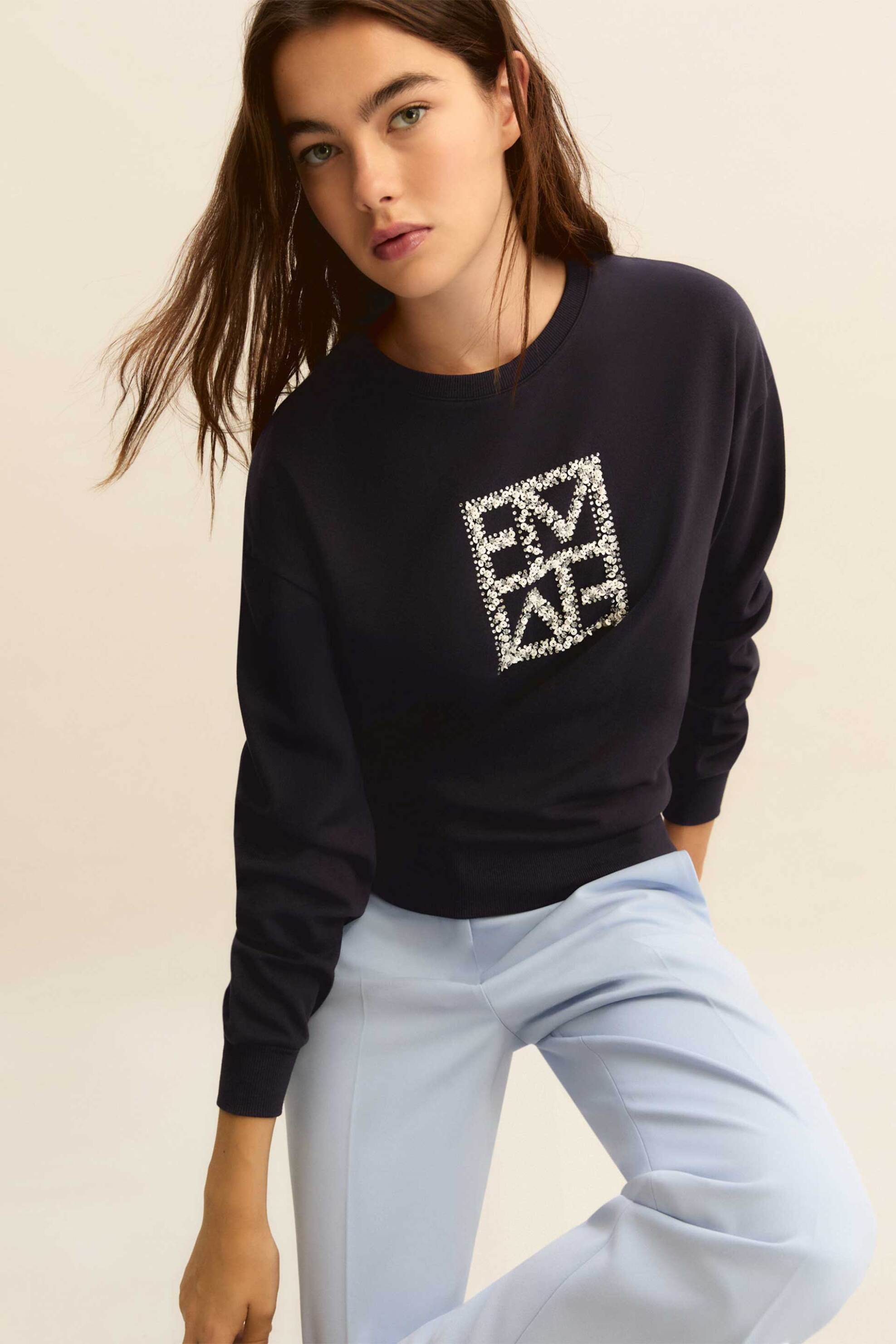 Emme by Marella γυναικείο φούτερ με logo στο στήθος "Emmarmony" - 2615921011 Μπλε Σκούρο