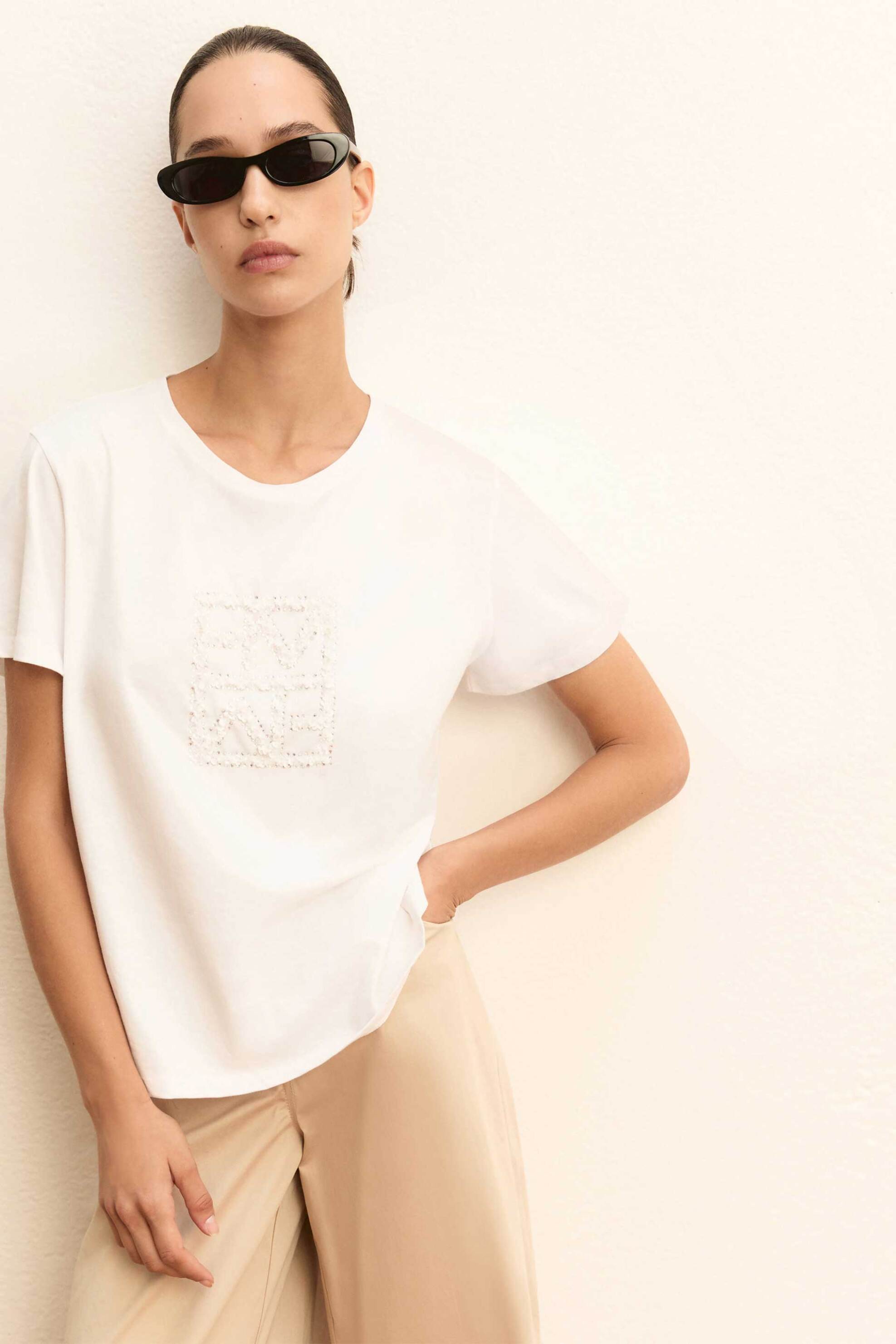 Emme by Marella γυναικείο Τ-shirt με παγιέτα "Emmtema" - 2615971031 Λευκό