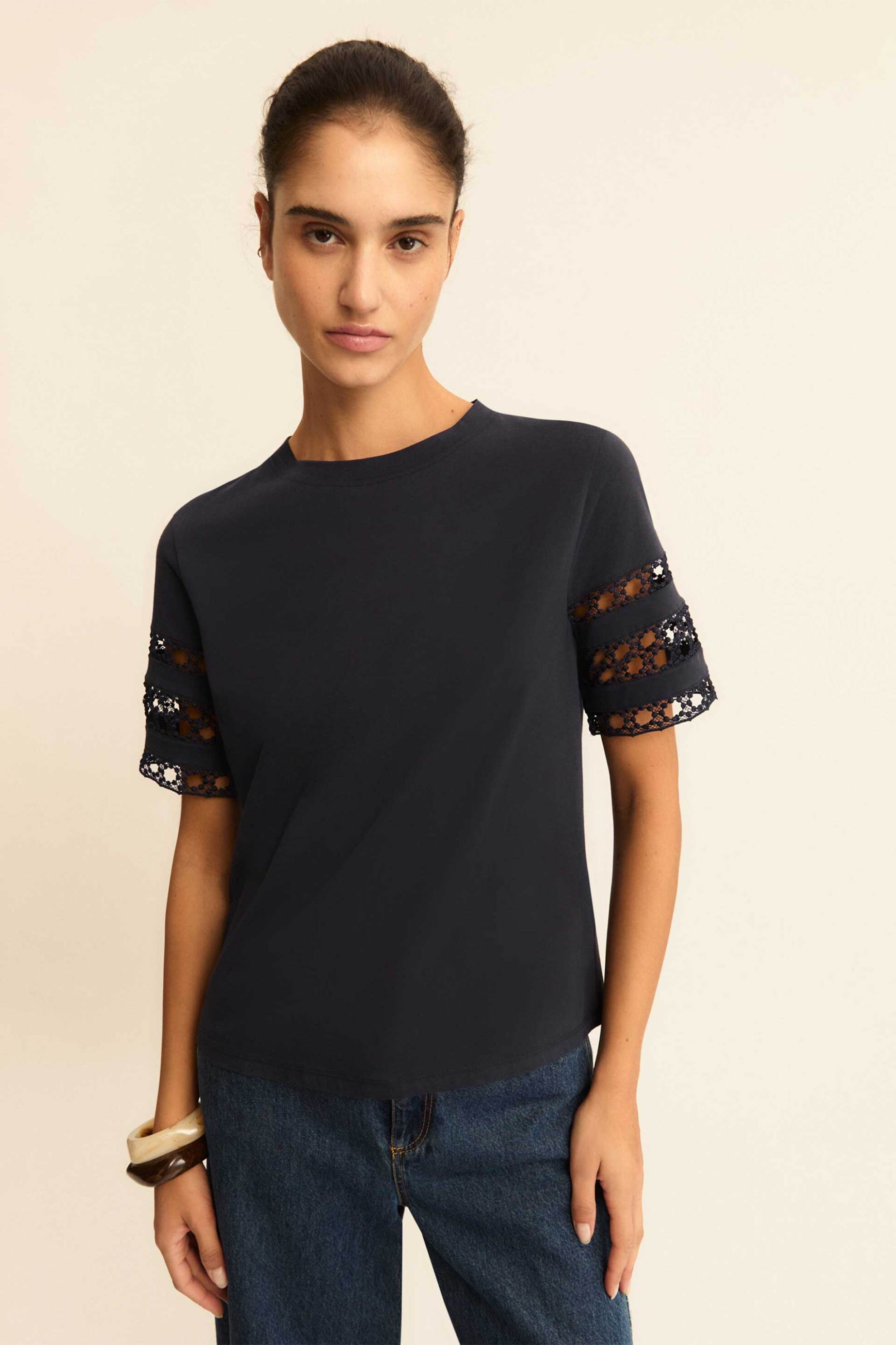 EMME Emme by Marella γυναικείο T-shirt με δαντέλα στα μανίκια "Emmape" - 2615971042200 Μπλε Σκούρο