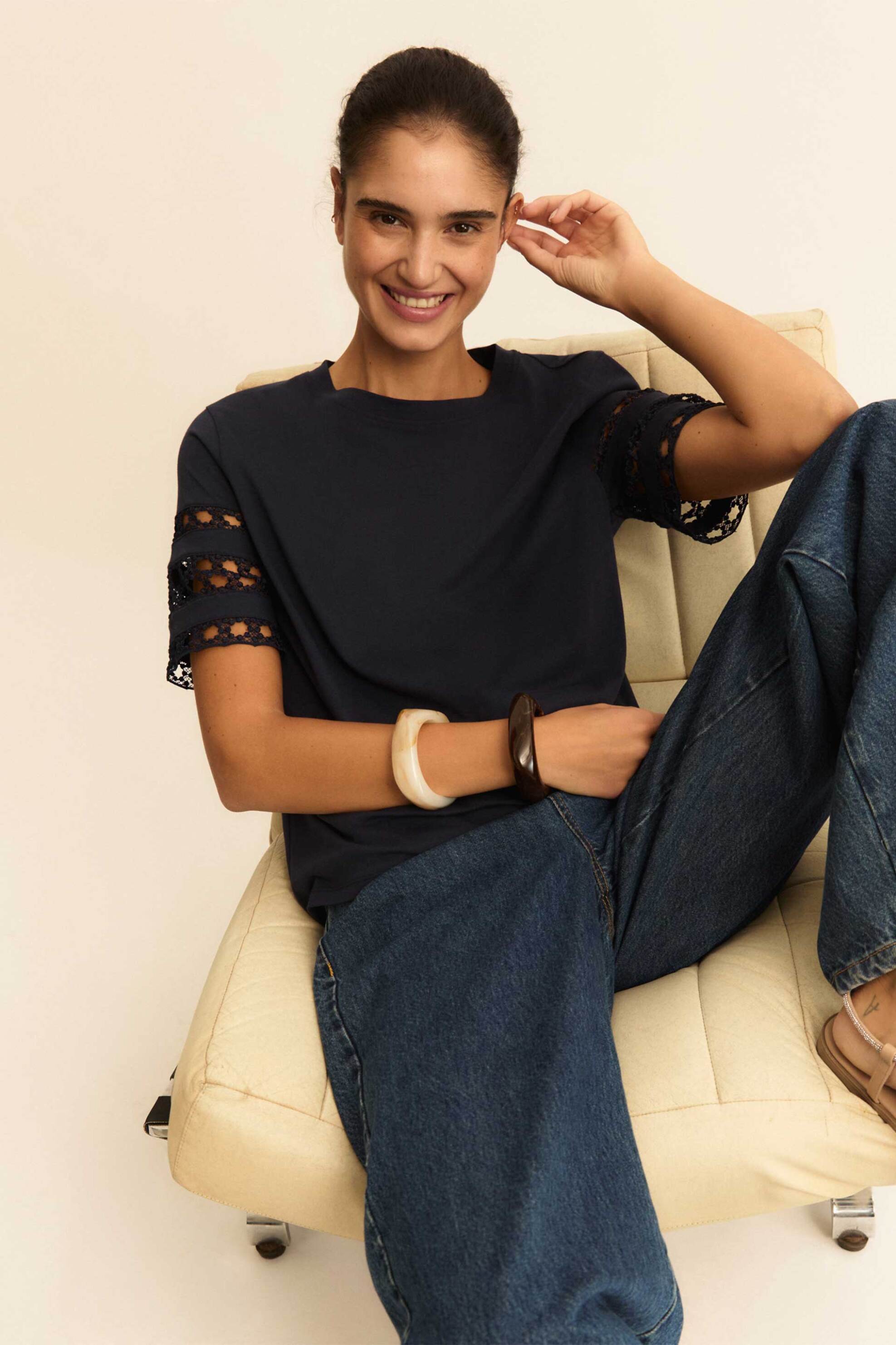 Emme by Marella γυναικείο T-shirt με δαντέλα στα μανίκια "Emmape" - 2615971042200 Μπλε Σκούρο φωτογραφία
