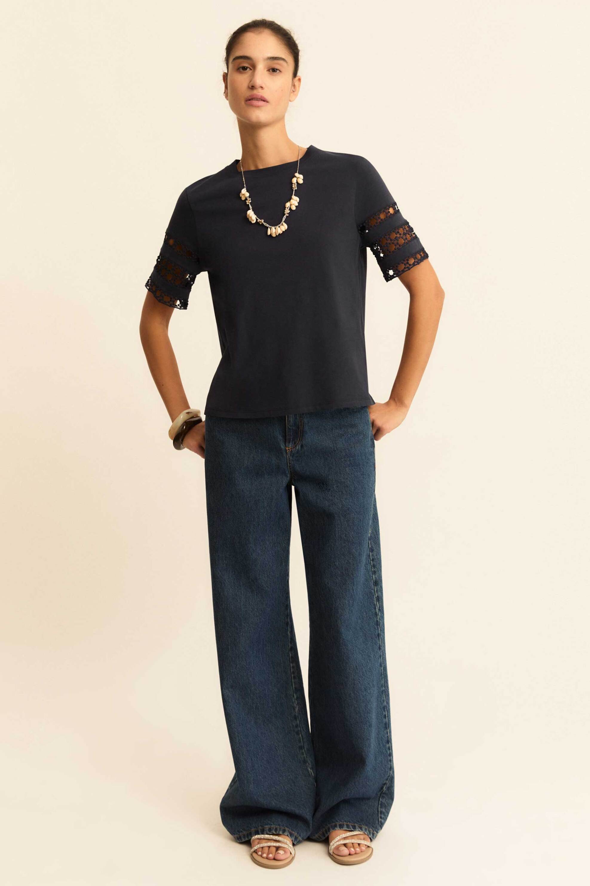 Emme by Marella γυναικείο T-shirt με δαντέλα στα μανίκια "Emmape" - 2615971042200 Μπλε Σκούρο φωτογραφία