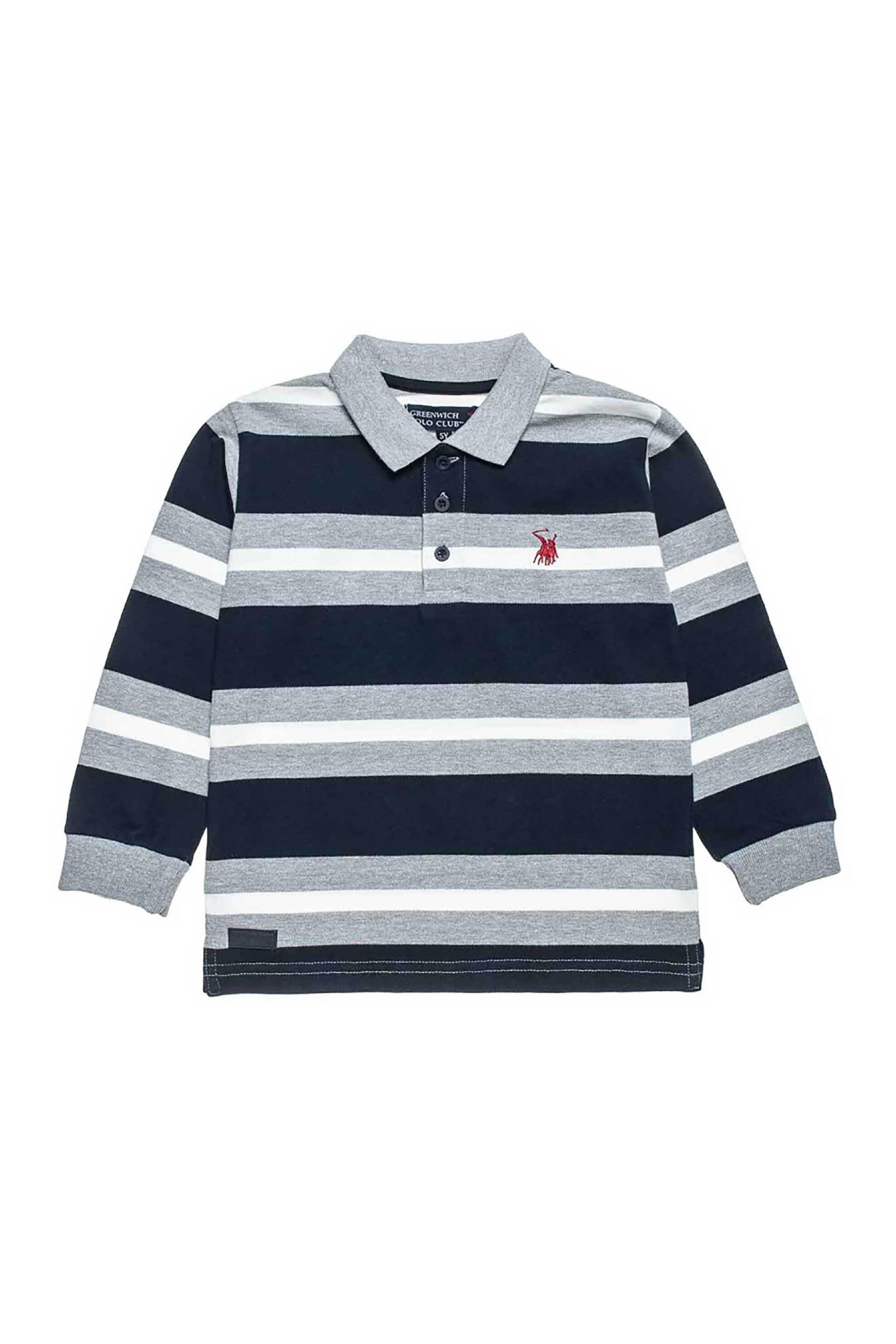 Alouette παιδική μπλούζα πόλο με τύπωμα και ριγέ σχέδιο "Greenwich Polo Club" (2-16 ετών) - 00121615 Γκρι