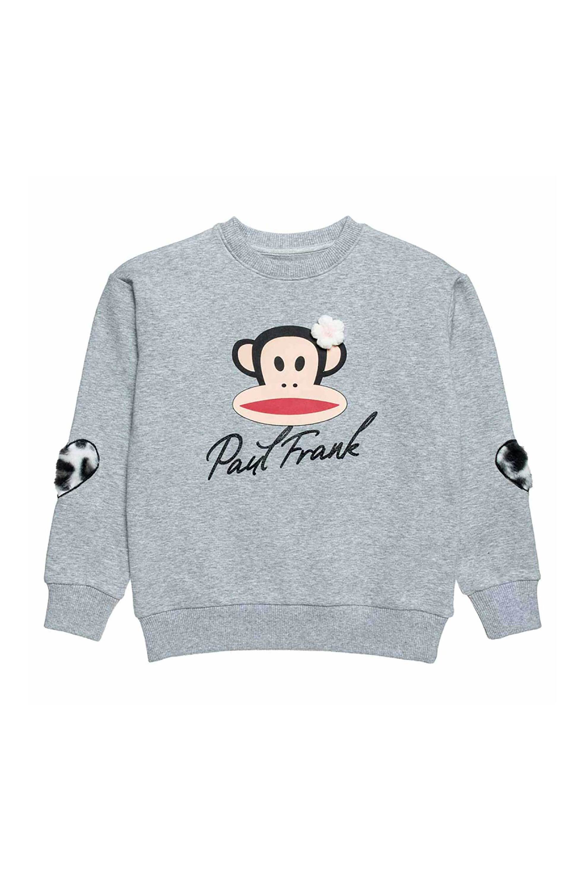 Alouette παιδική μπλούζα φούτερ με ανάγλυφο print και γούνινες λεπτομέρειες "Paul Frank" (6-14 ετών) - 00121581 Γκρι