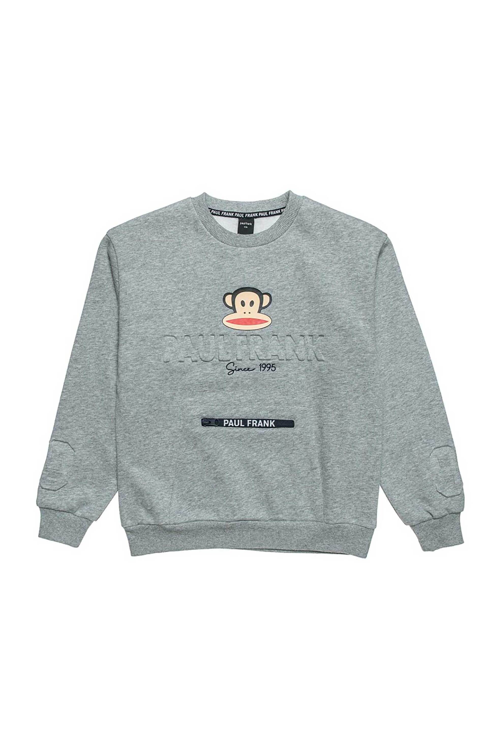 Alouette παιδική μπλούζα φούτερ με ανάγλυφο print και τσέπη "Paul Frank" (6-14 ετών) - 00121585 Γκρι