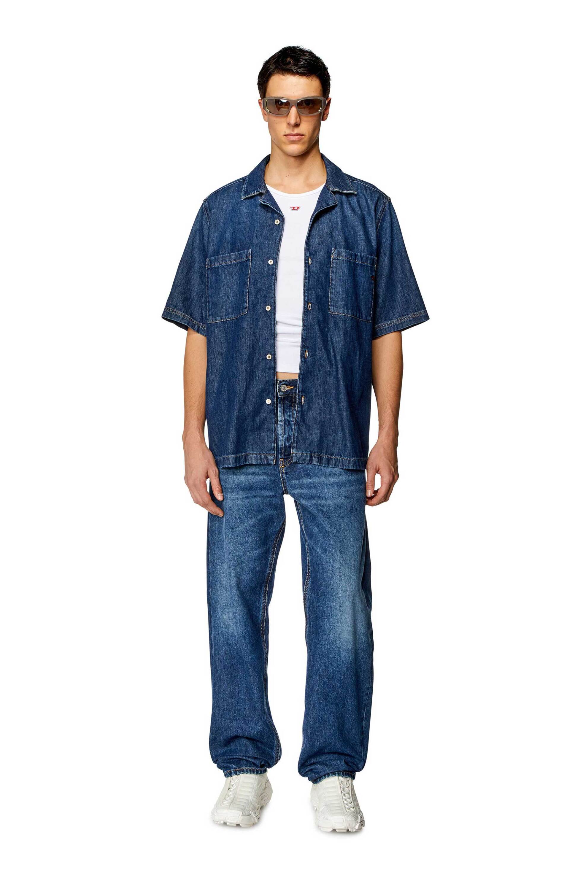 Diesel Ανδρικό Denim Πουκάμισο με Κοντό Μανίκι Regular Fit D-Paroshort - W24A03534068Kd Μπλε