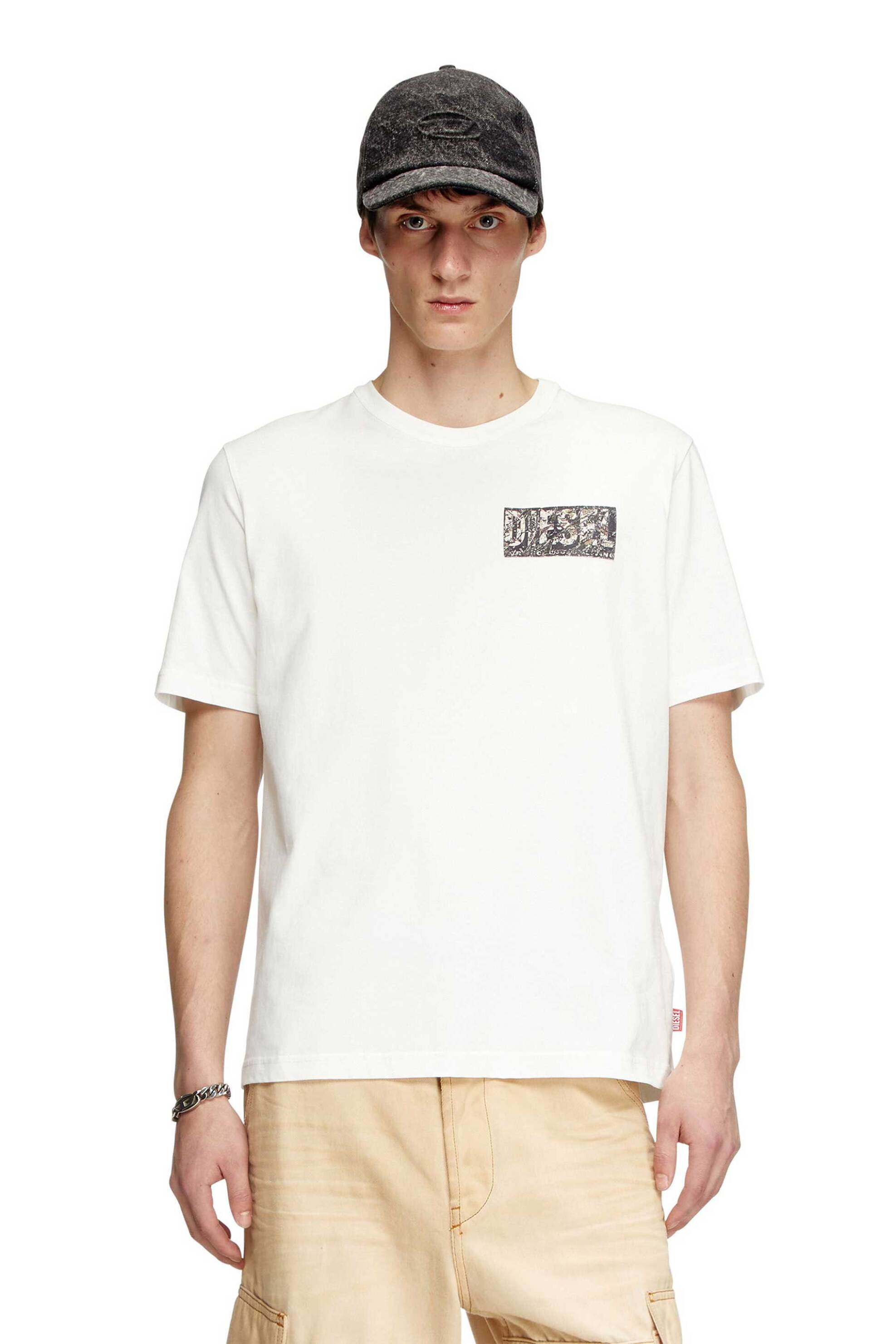 Diesel ανδρικό T-shirt με λογότυπο ''T-Adjust-R19'' - S25A172570AGRI Λευκό