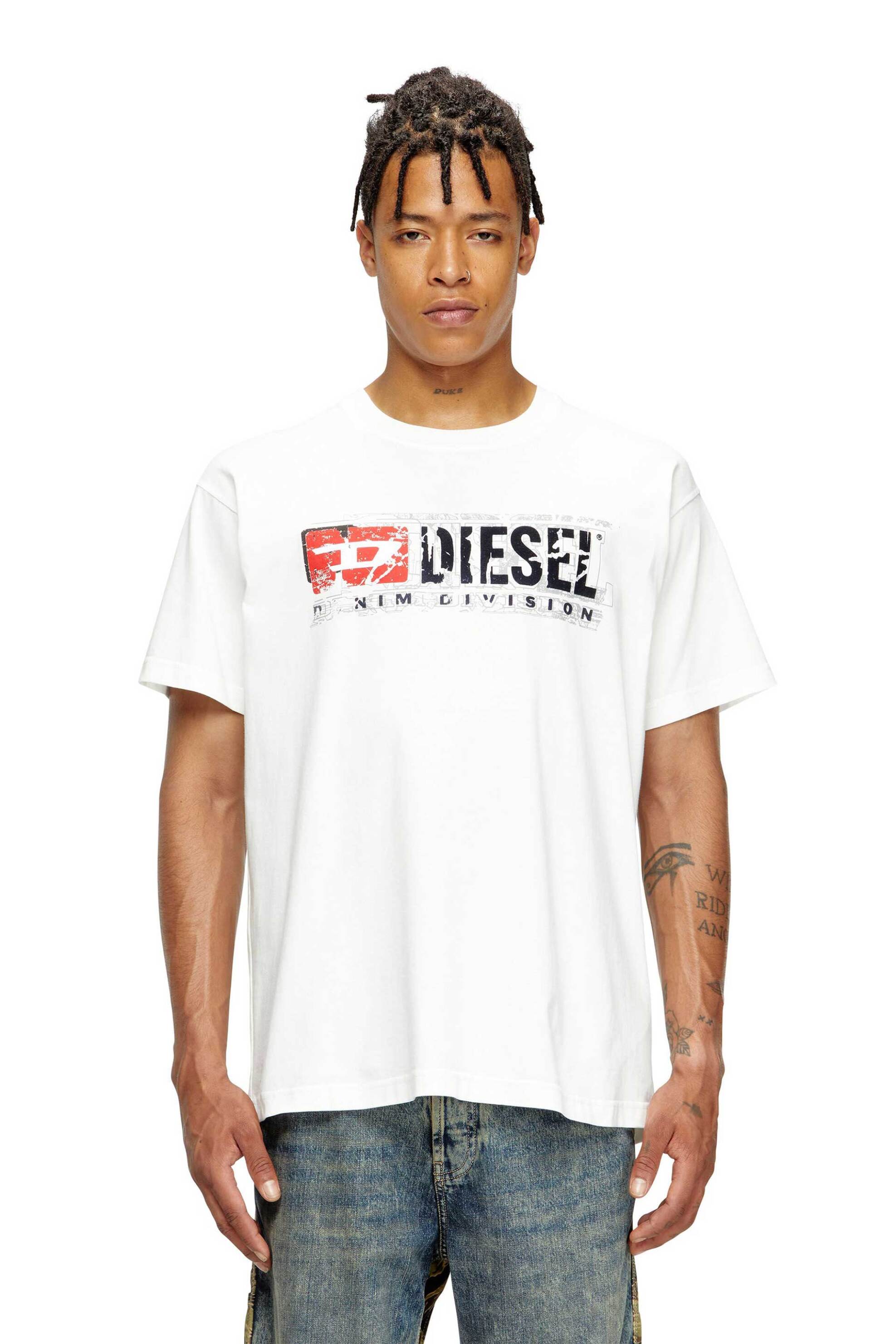 Diesel ανδρικό T-shirt με λογότυπο Regular Fit - W25A194360PLAT Λευκό