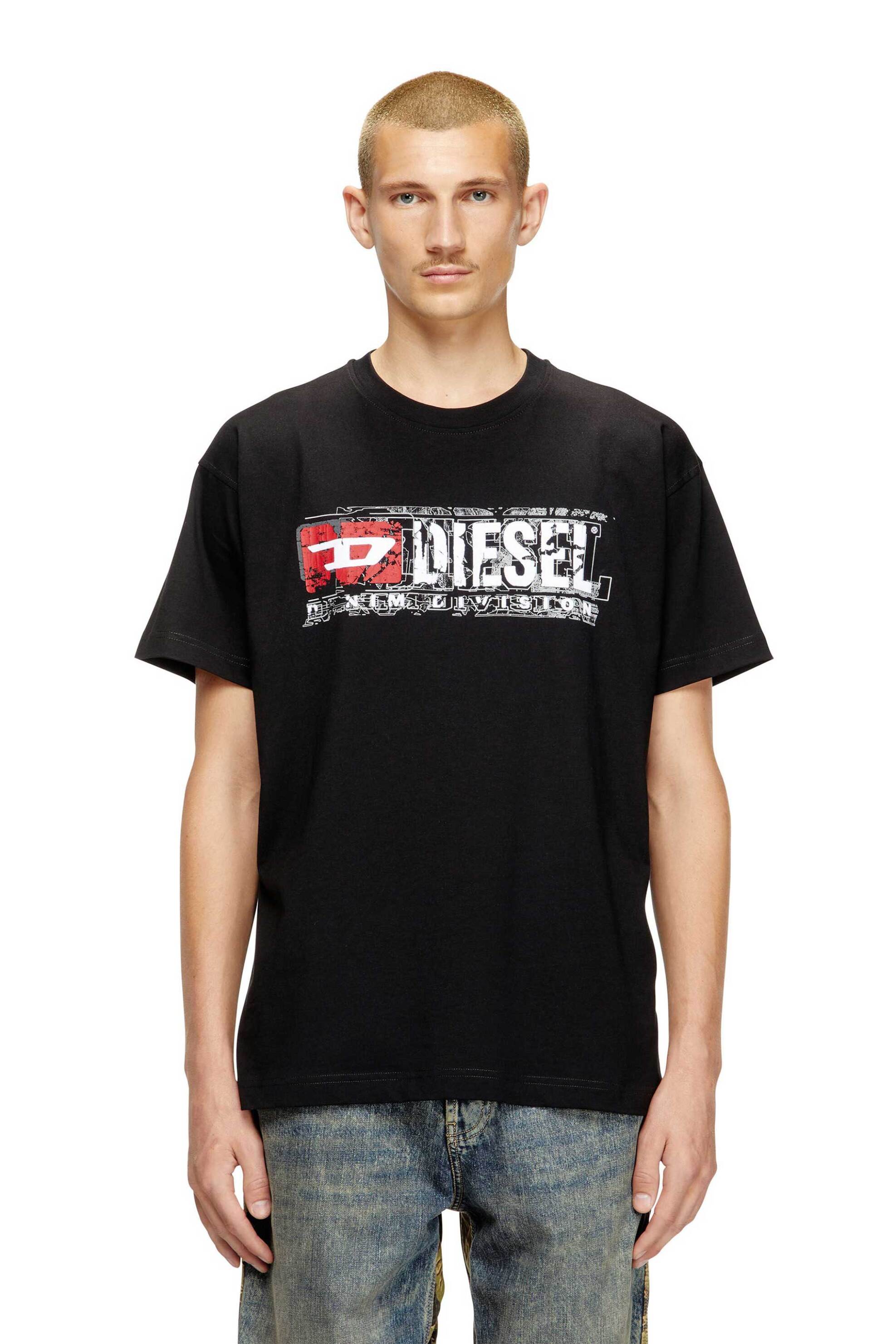 Diesel ανδρικό T-shirt με λογότυπο Regular Fit - W25A194360PLAT Μαύρο