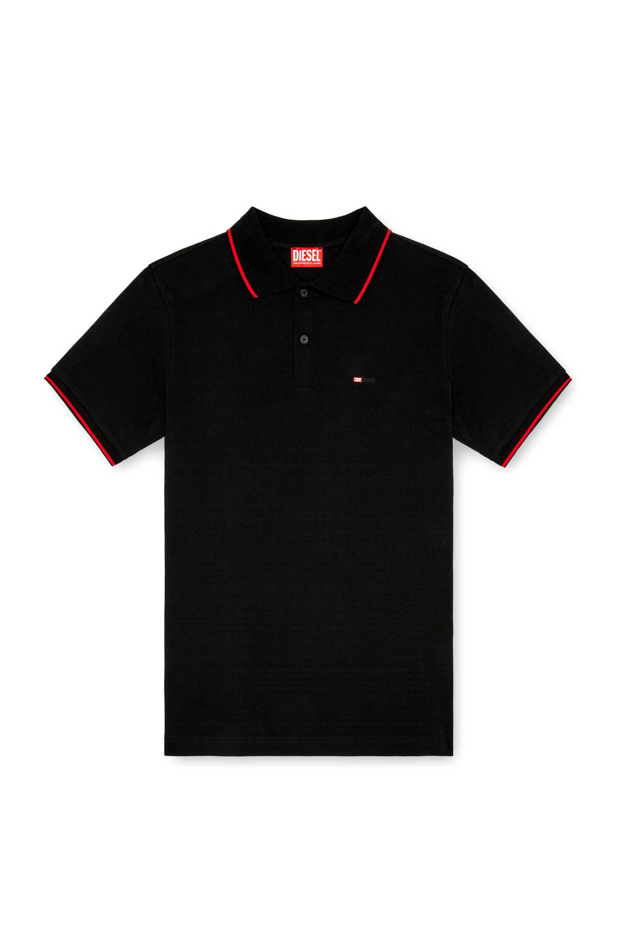 Diesel Ανδρική Μπλούζα Πόλο με Λογότυπο Και Contrast Ρίγες Slim Fit T-Rejust-Doval-Pj - S26A150330Jmad Μαύρο