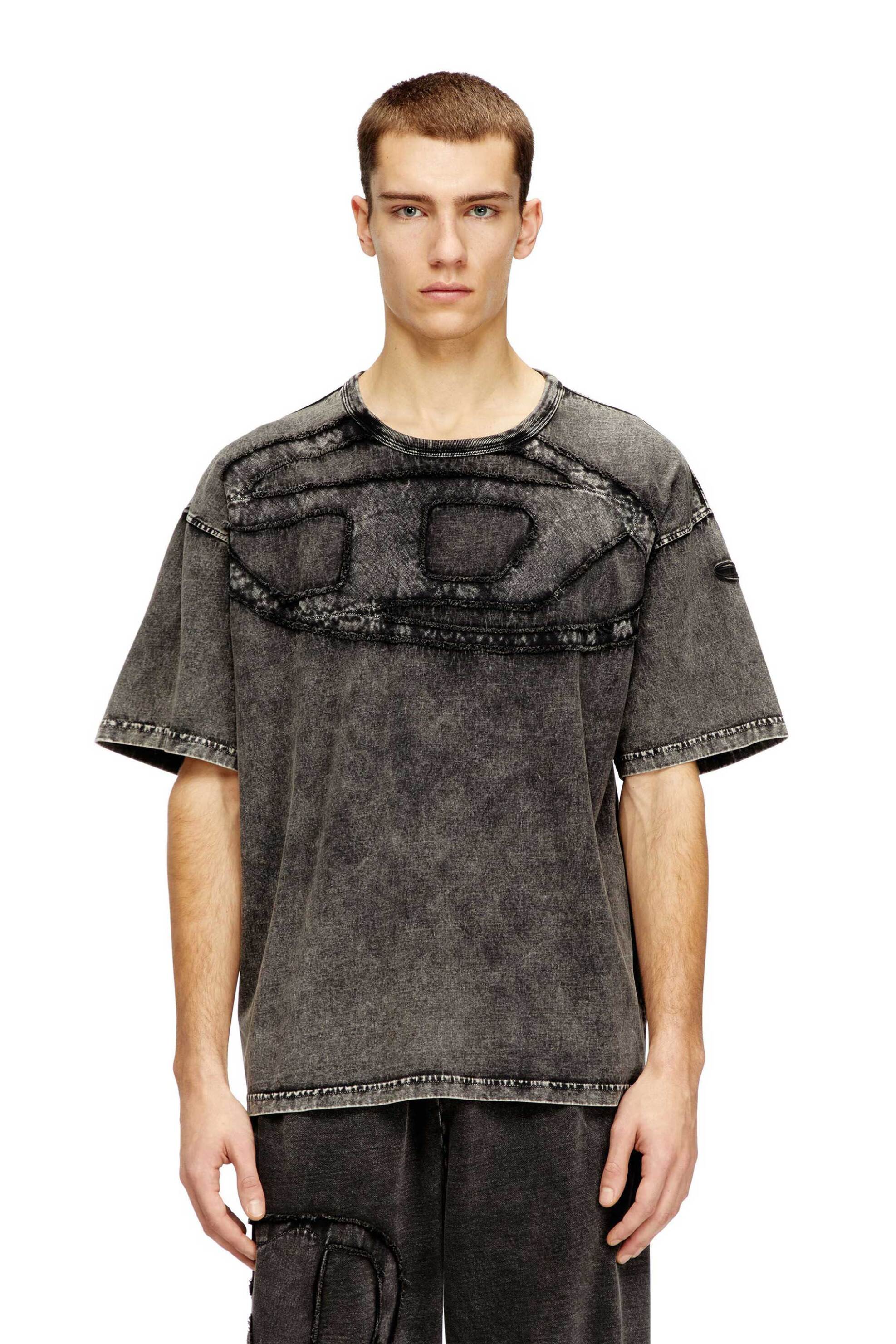 Diesel ανδρικό T-shirt με φθαρμένη όψη και λογότυπο Relaxed Fit "T-Boxt-Den" - S26A195450HGBX Μαύρο