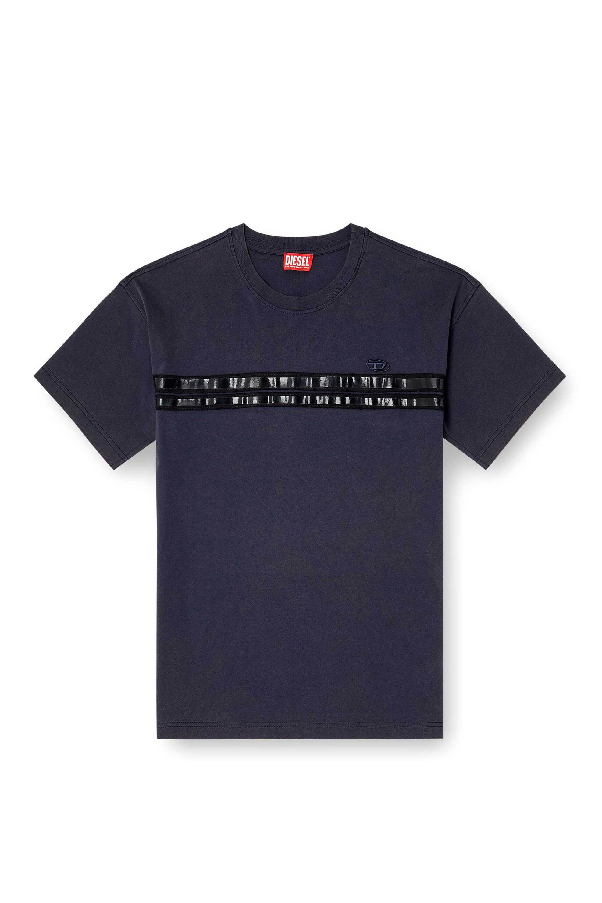 Diesel Ανδρικό T-Shirt με Ριγέ Σχέδιο Λαμπερό Φινίρισμα Και Λογότυπο Regular Fit T-Reddy - S26A209610Hyzy Σκούρο Μπλε