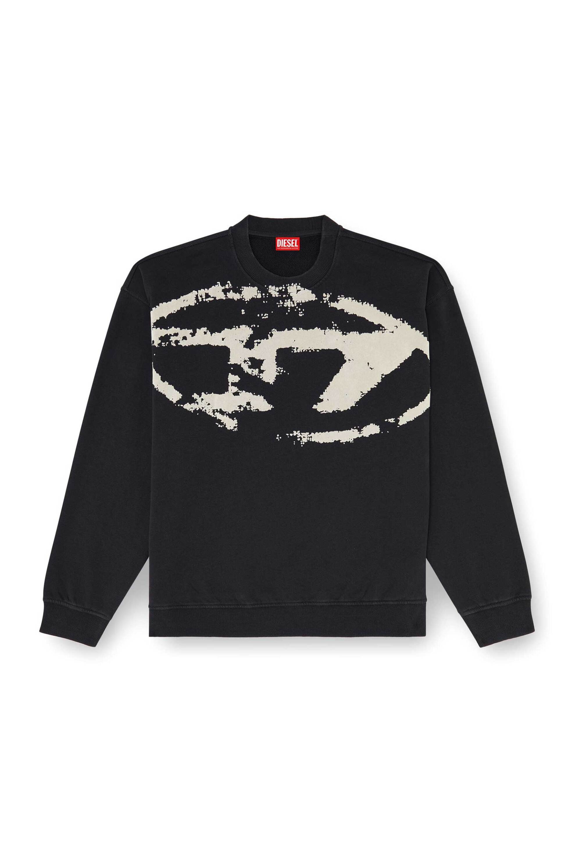 Diesel Ανδρική Μπλούζα Φούτερ με Oval D Flock Print Relaxed Fit - W26A130510Dmbu Μαύρο
