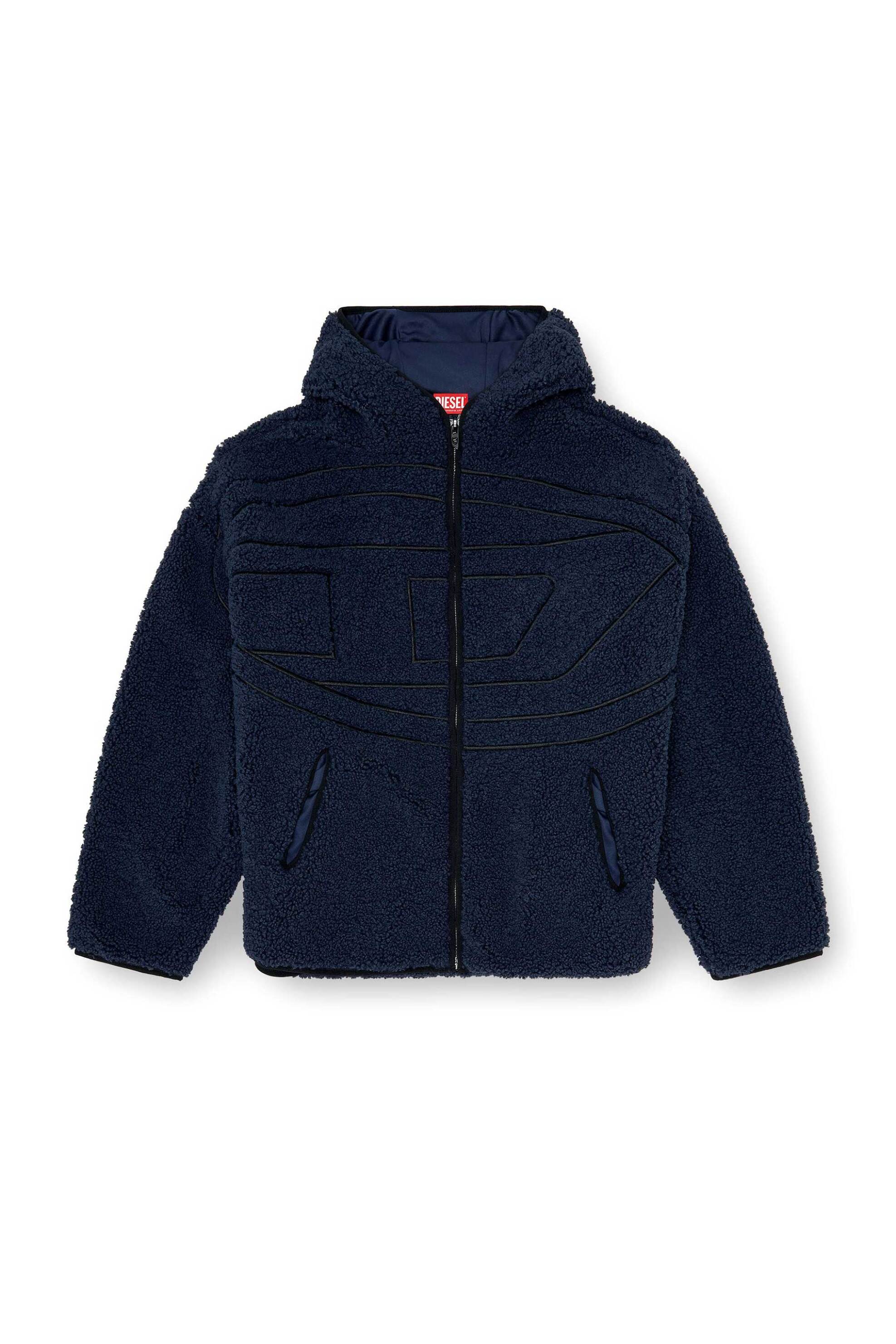 Diesel Ανδρικό Jacket Μπουκλέ με Κουκούλα Και Oval D Logo Loose Fit - W26A189470Kibt Μπλε Σκούρο