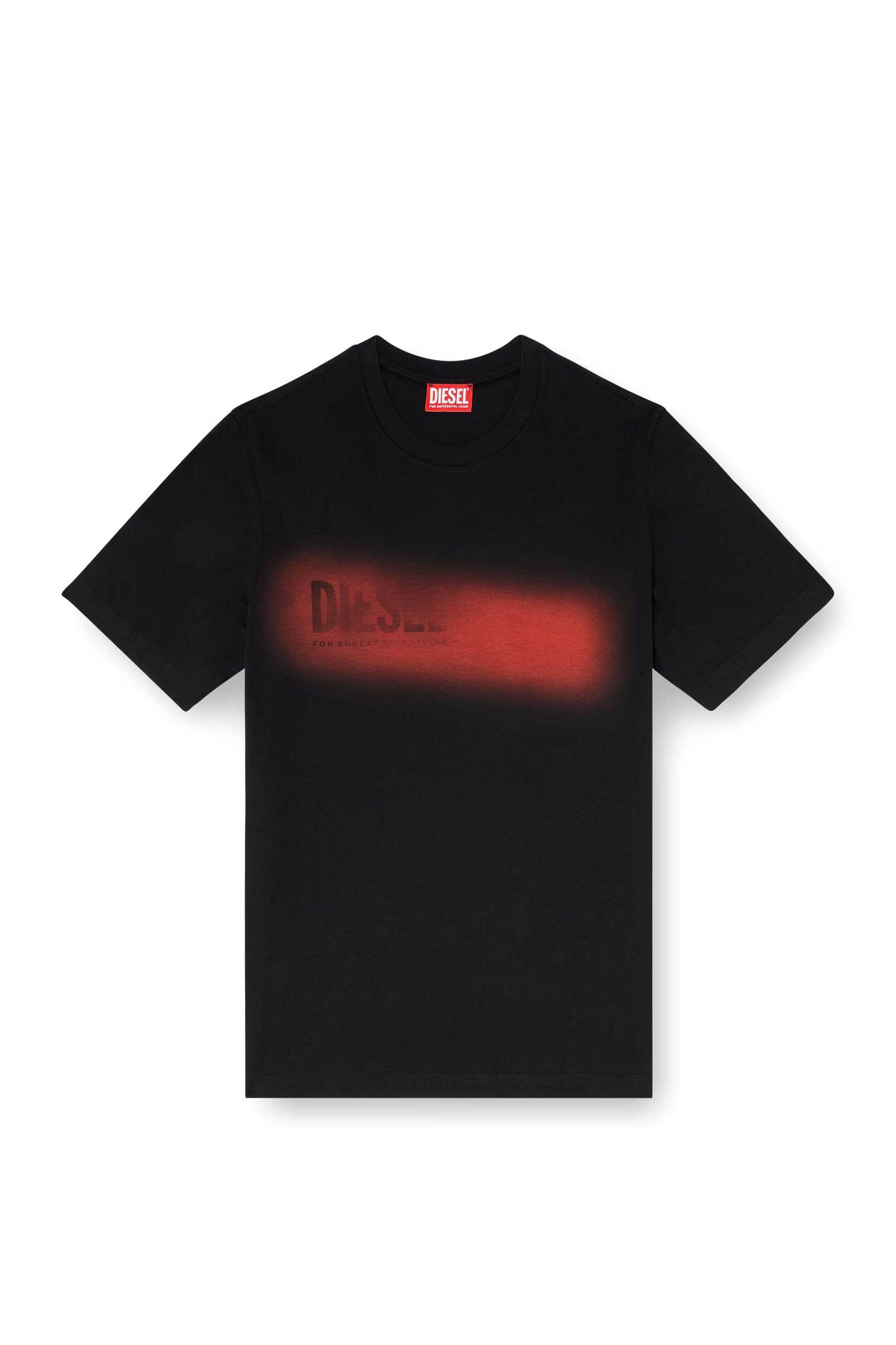 Diesel Ανδρικό T-Shirt με Blurred Graphic Logo Print Regular Fit - W26A251210Qiam Μαύρο