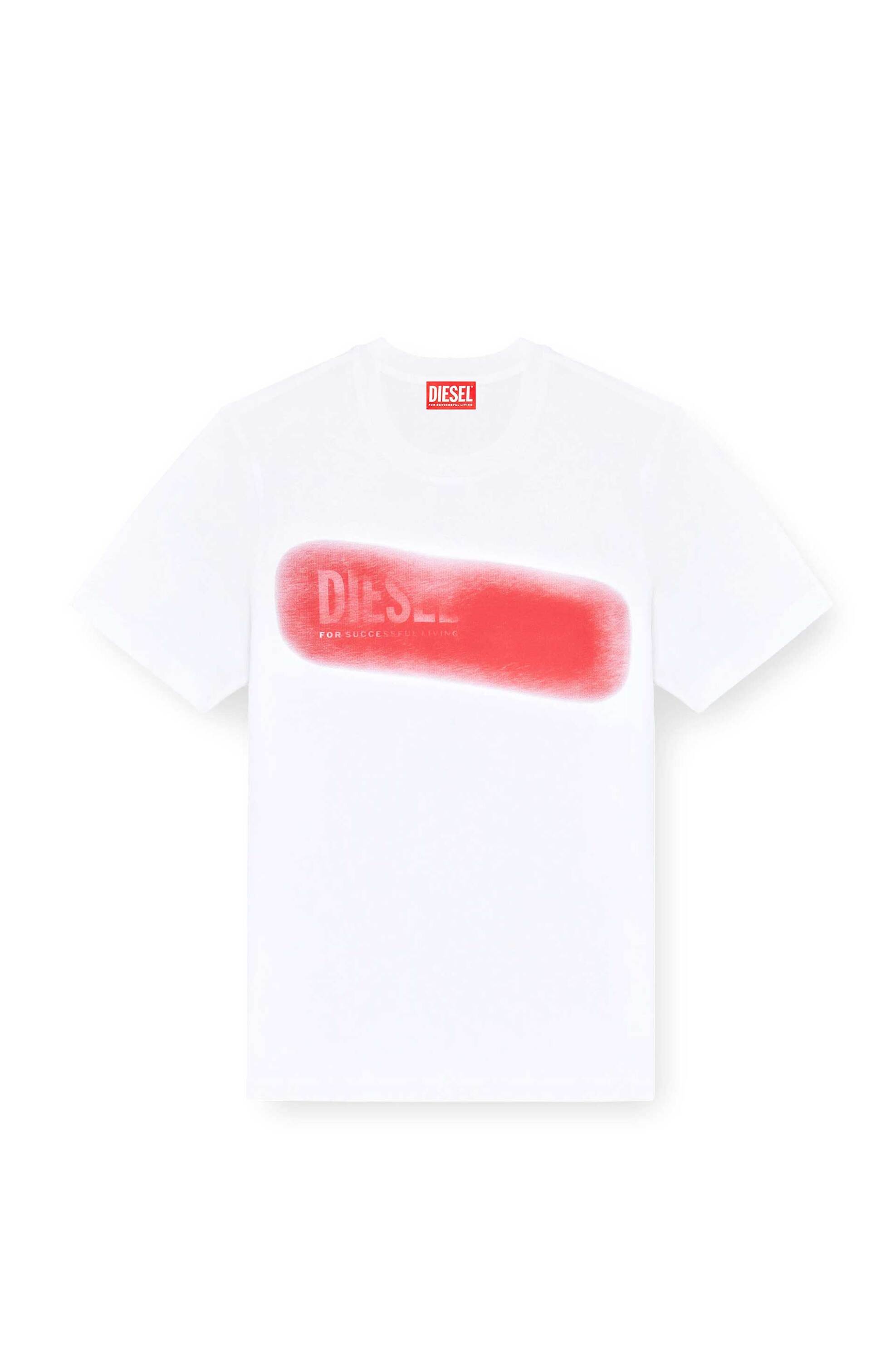 Diesel Ανδρικό T-Shirt με Blurred Graphic Logo Print Regular Fit - W26A251210Qiam Λευκό