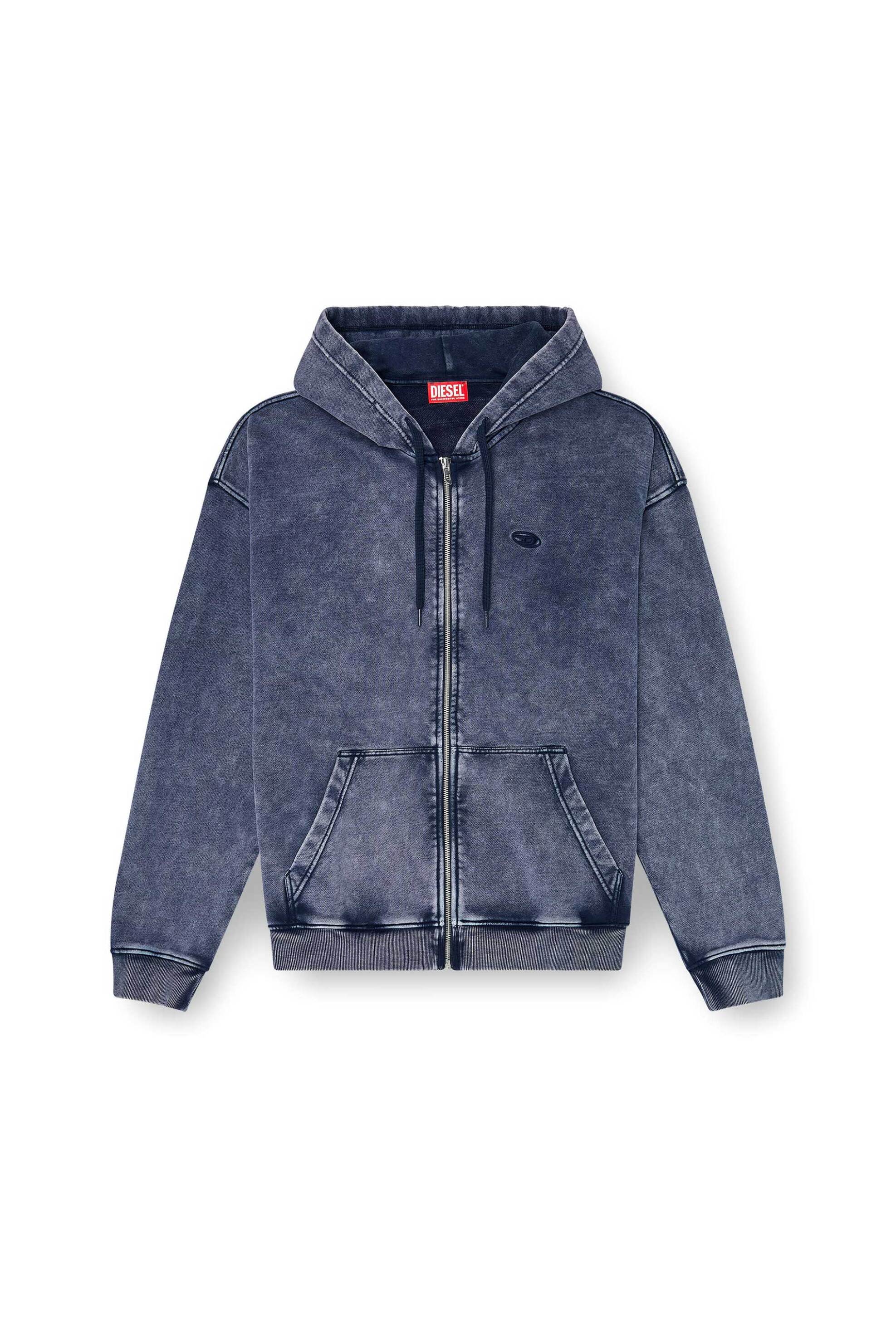 Diesel Ανδρική Ζακέτα Fleece με Κουκούλα Και Κεντημένο Oval D Logo Relaxed Fit - W26A228090Kibz Μπλε