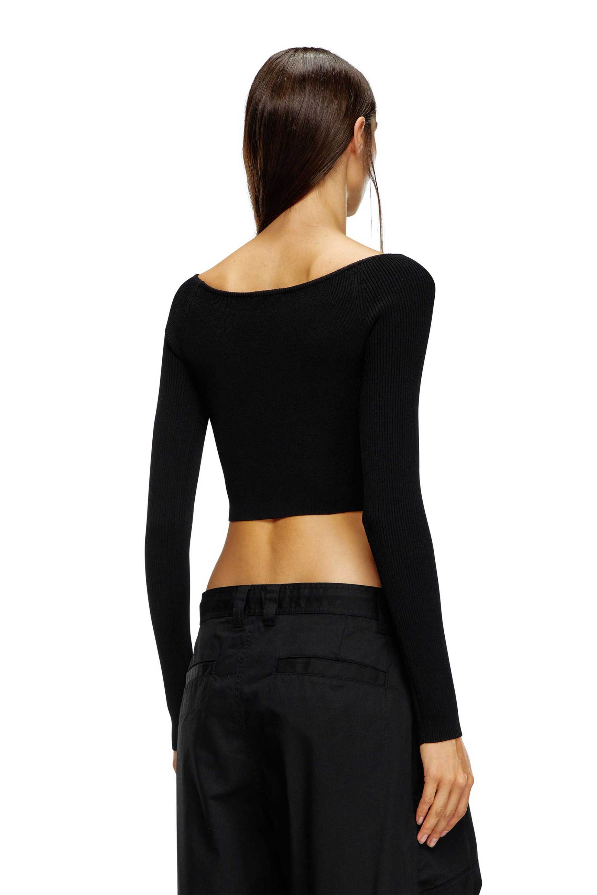 Diesel γυναικείο τοπ μονόχρωμο ribbed ύφανση και μεταλλικό monogram Slim Fit ''M-Vera'' - W24A141890DLAX Μαύρο φωτογραφία