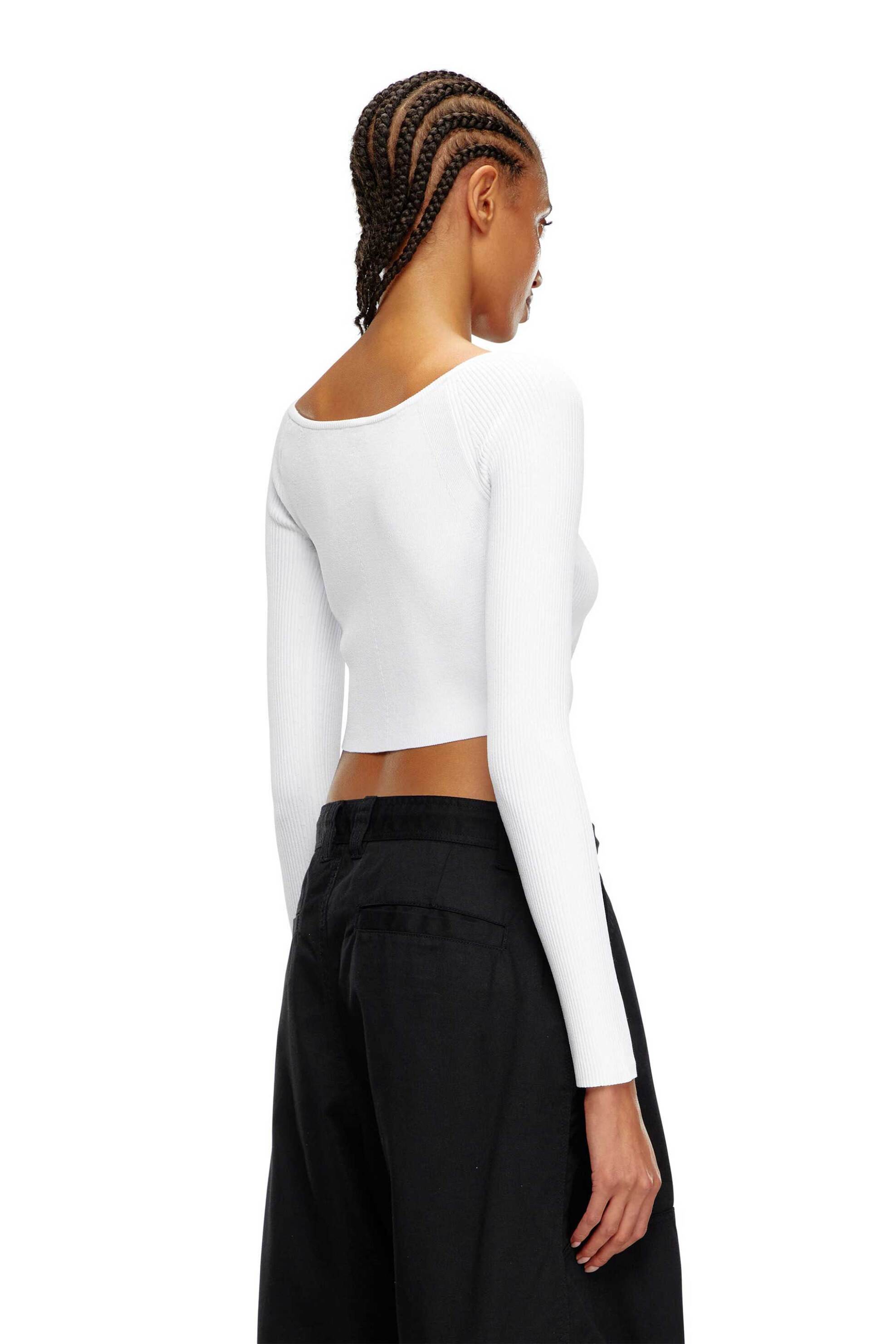 Diesel γυναικείο τοπ μονόχρωμο ribbed ύφανση και μεταλλικό monogram Slim Fit ''M-Vera'' - W24A141890DLAX Λευκό φωτογραφία