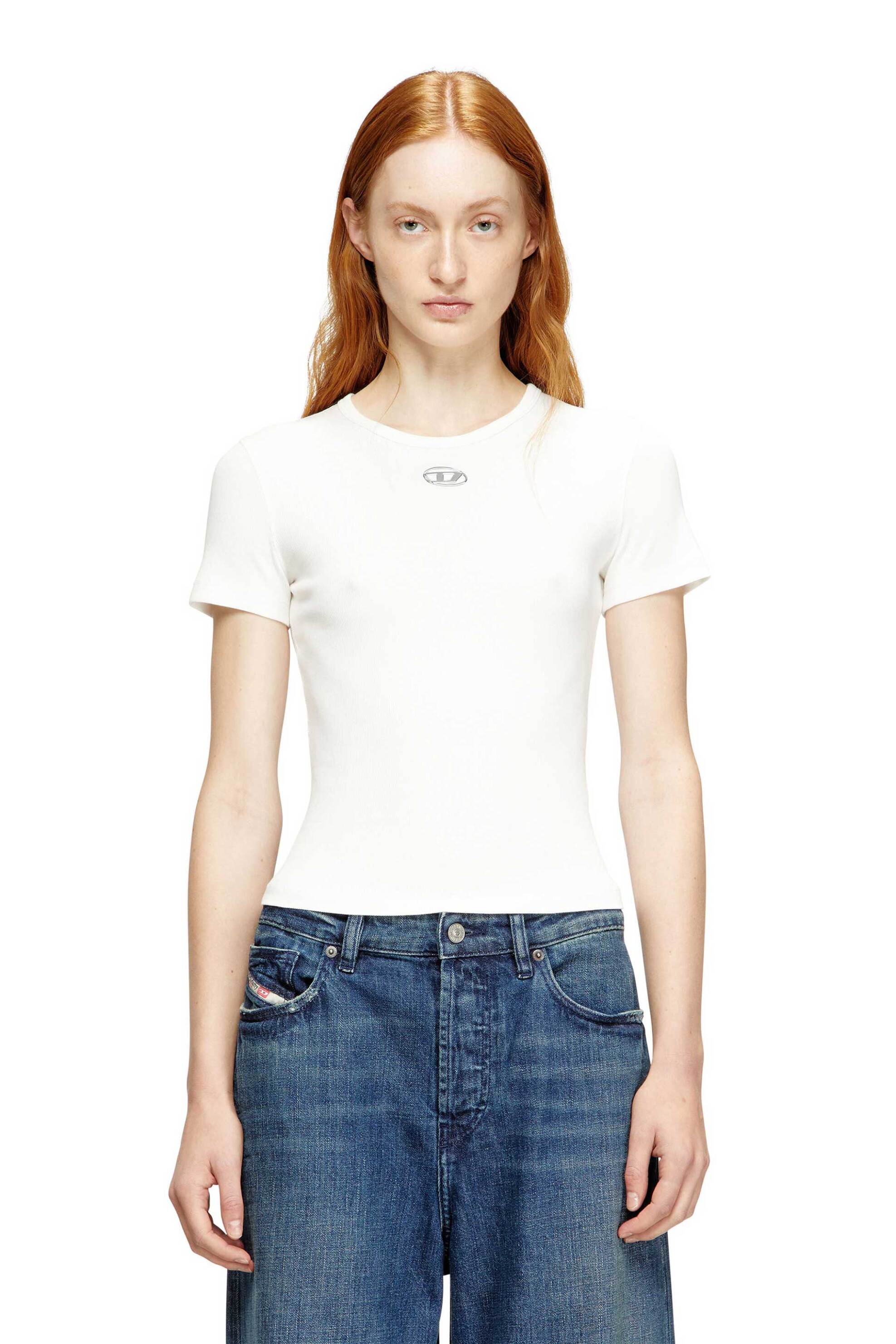 Diesel γυναικείο T-shirt με oval D logo Slim Fit - W26A199100JMBA Λευκό