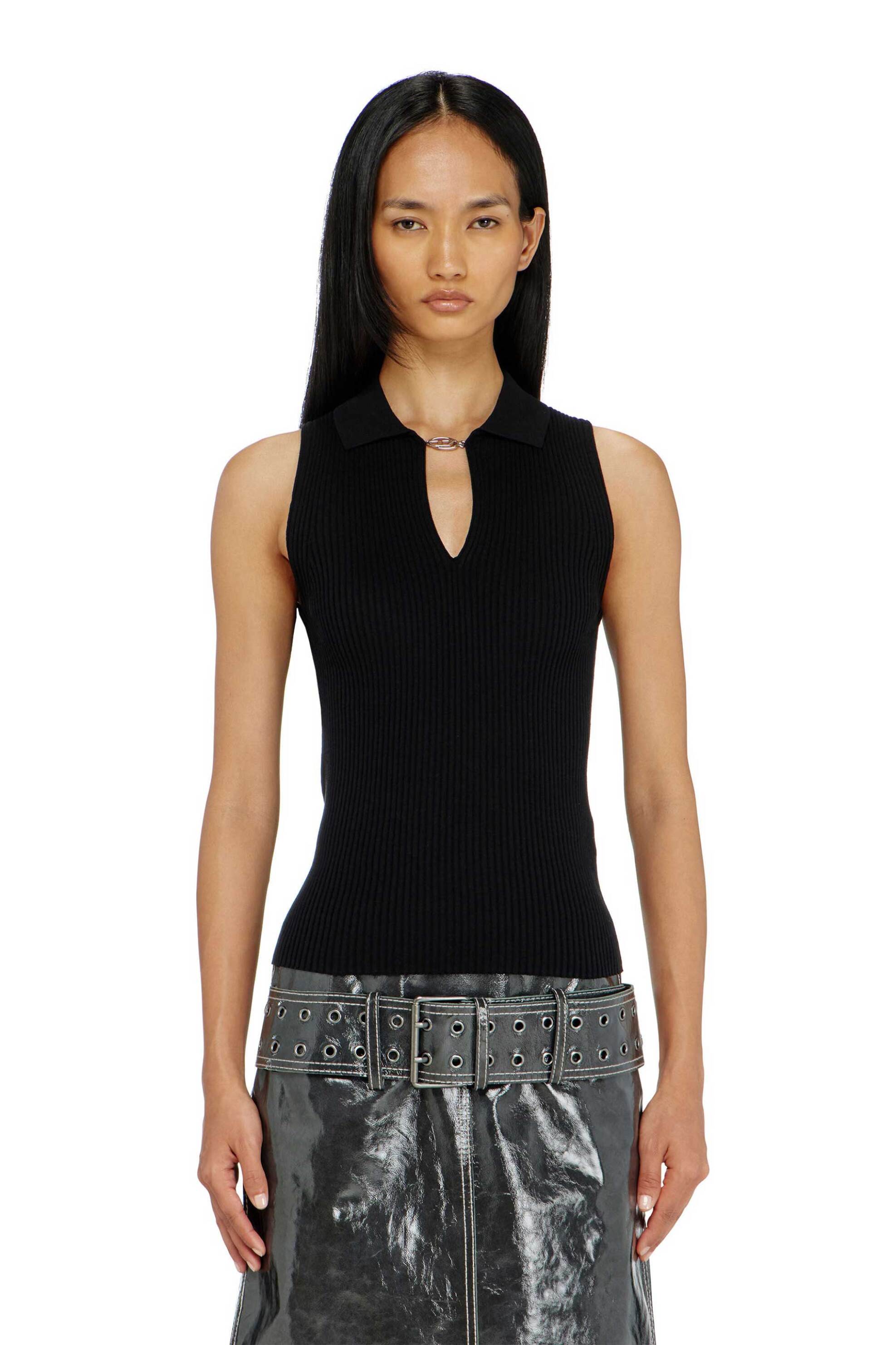 Diesel γυναικεία αμάνικη μπλούζα ribbed με μετάξι Slim Fit - W26A230610JMCP Μαύρο