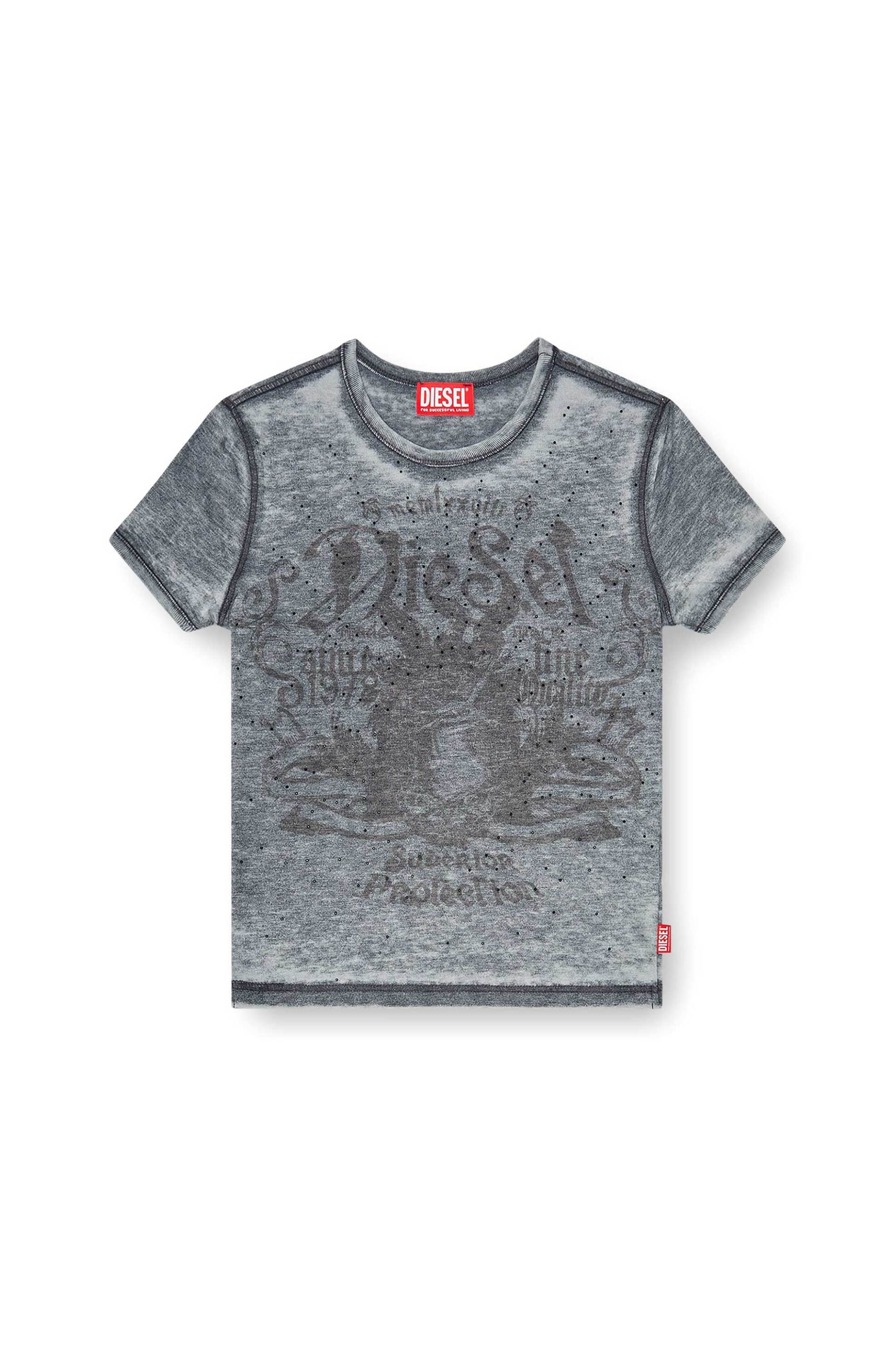 Diesel Γυναικείο T-Shirt με Print από Στρας Slim Fit - W26A233290Plbq Γκρι