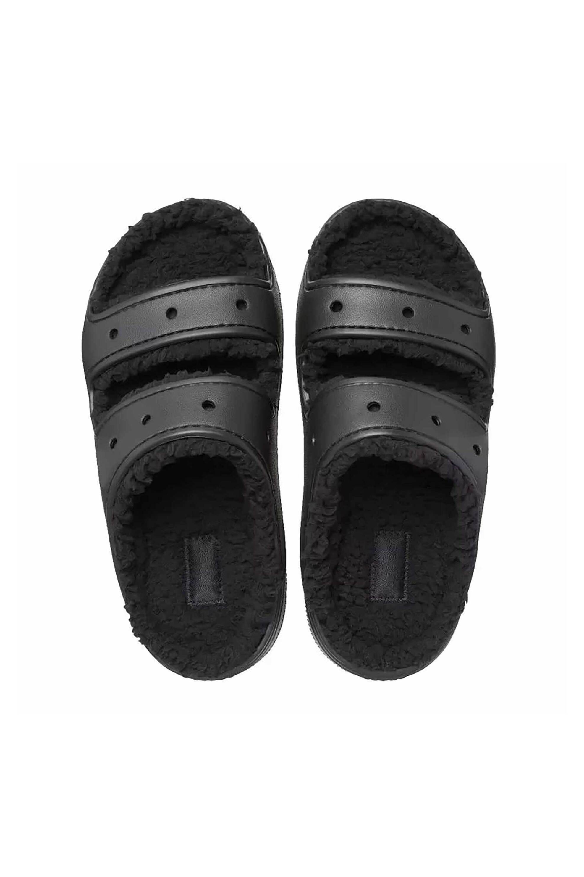 Crocs γυναικεία σανδάλια με επένδυση από faux γούνα "Classic Cozzzy" - E66038 Μαύρο
