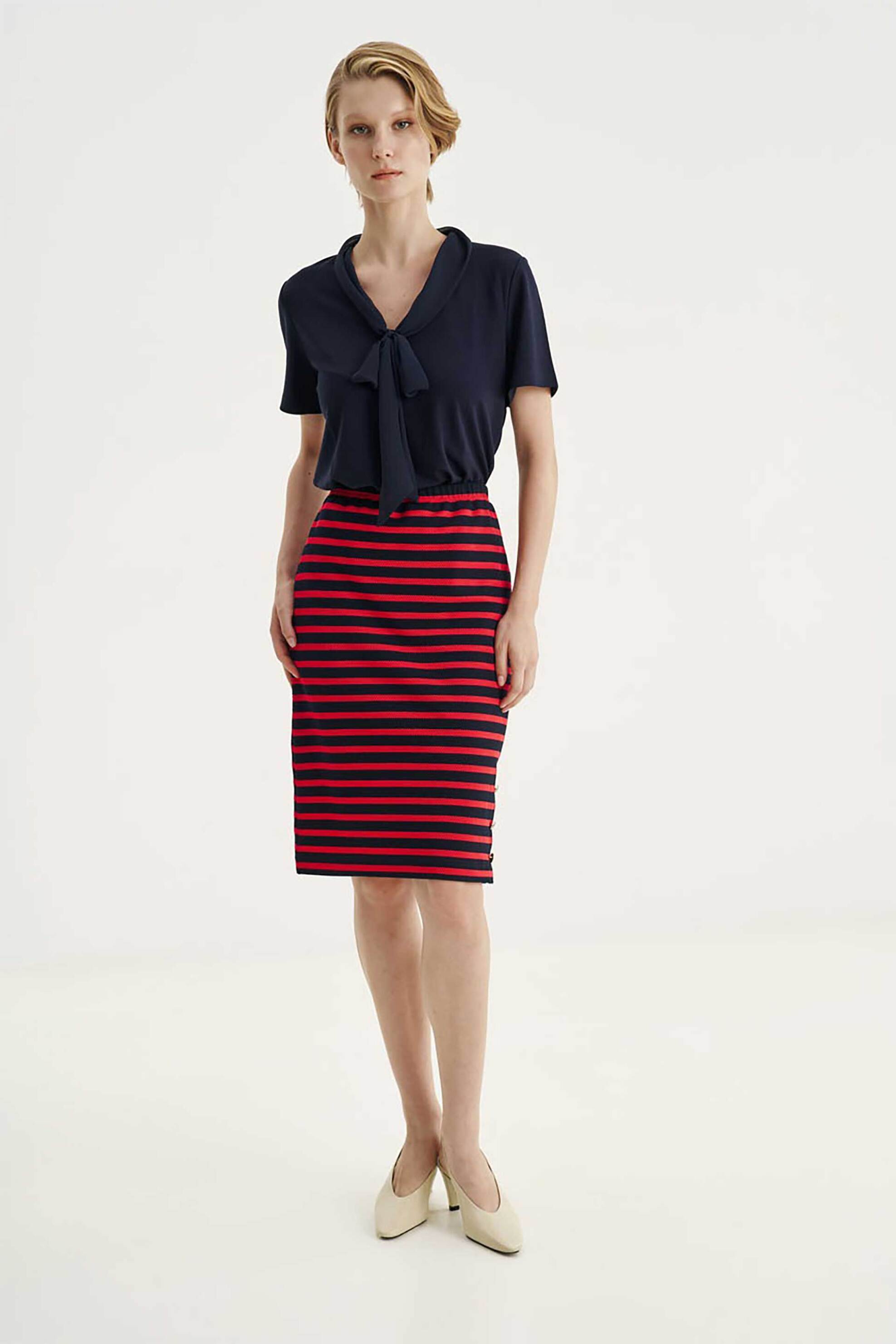 ALEXANDER & JACOB Alexander & Jacob γυναικεία midi φούστα ριγέ με κουμπιά - 12529 Κόκκινο