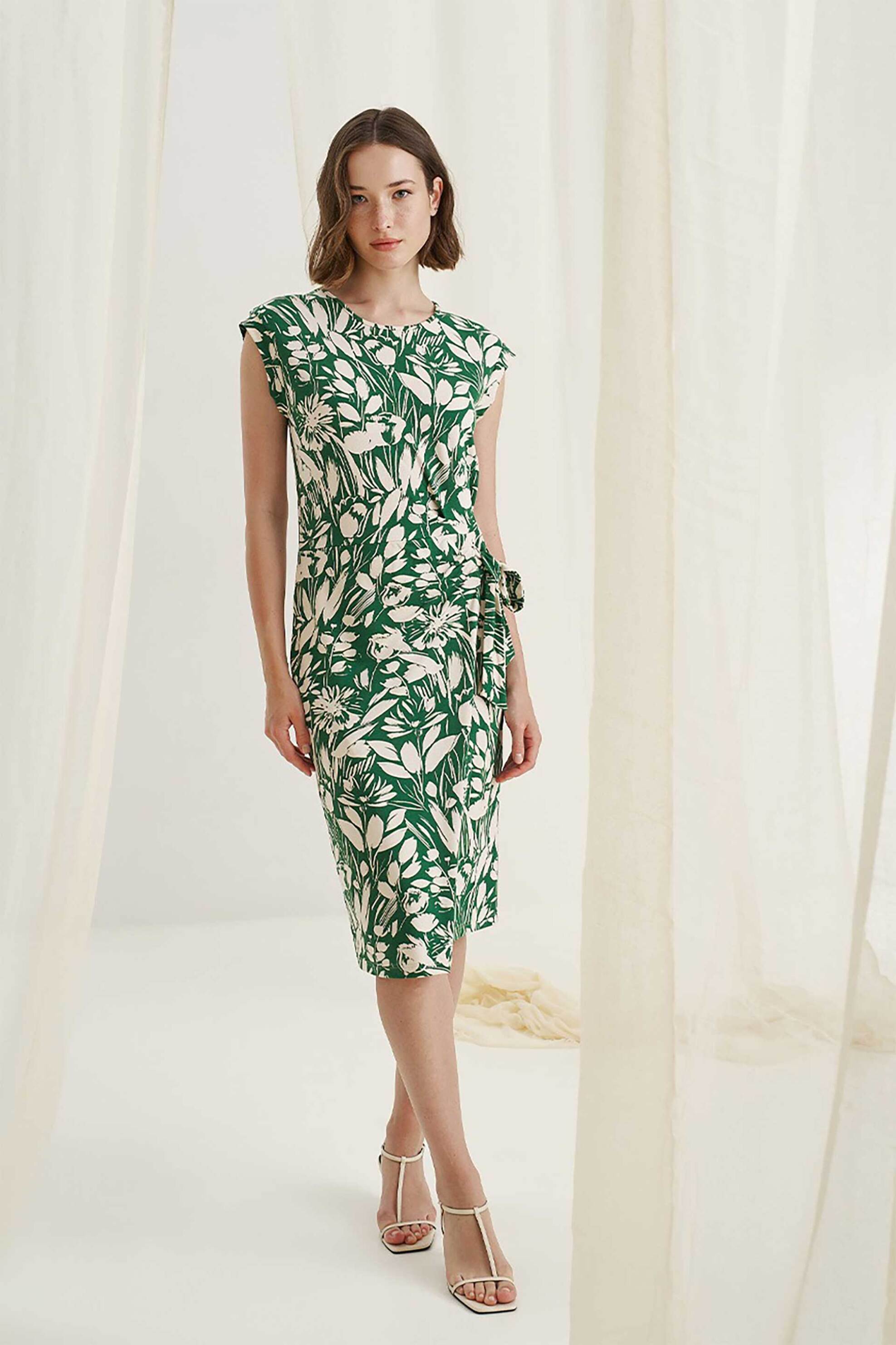 ALEXANDER & JACOB Alexander & Jacob γυναικείο midi φόρεμα wrap με floral print - 12588 Πράσινο