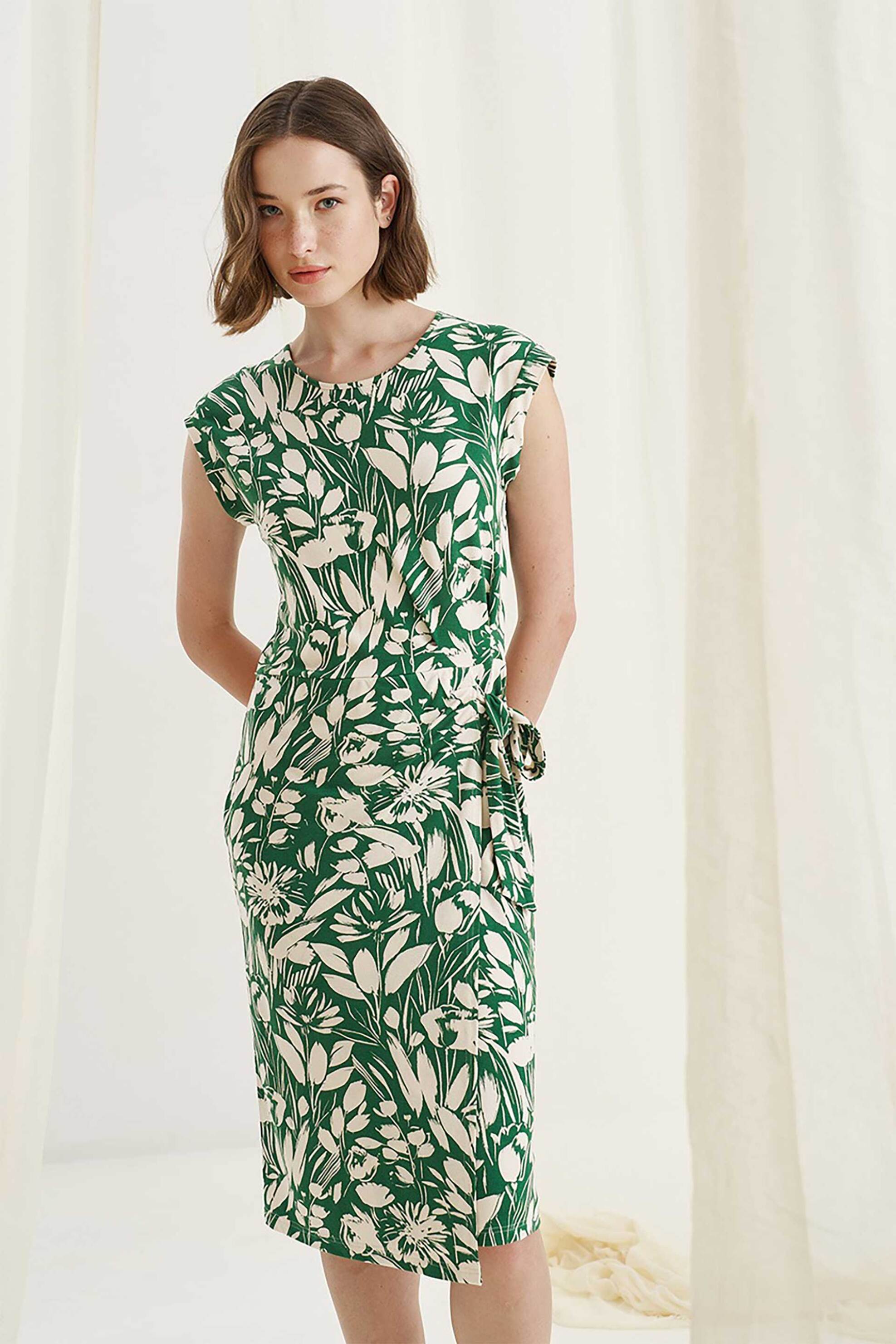 Alexander & Jacob γυναικείο midi φόρεμα wrap με floral print - 12588 Πράσινο φωτογραφία