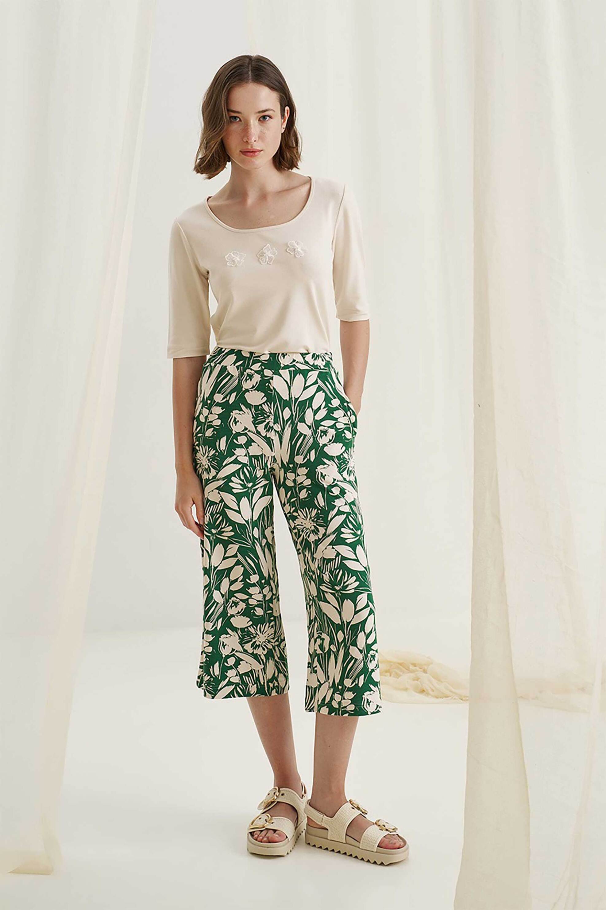 ALEXANDER & JACOB Alexander & Jacob γυναικεία ζιπ κιλότ με floral print - 12590 Πράσινο