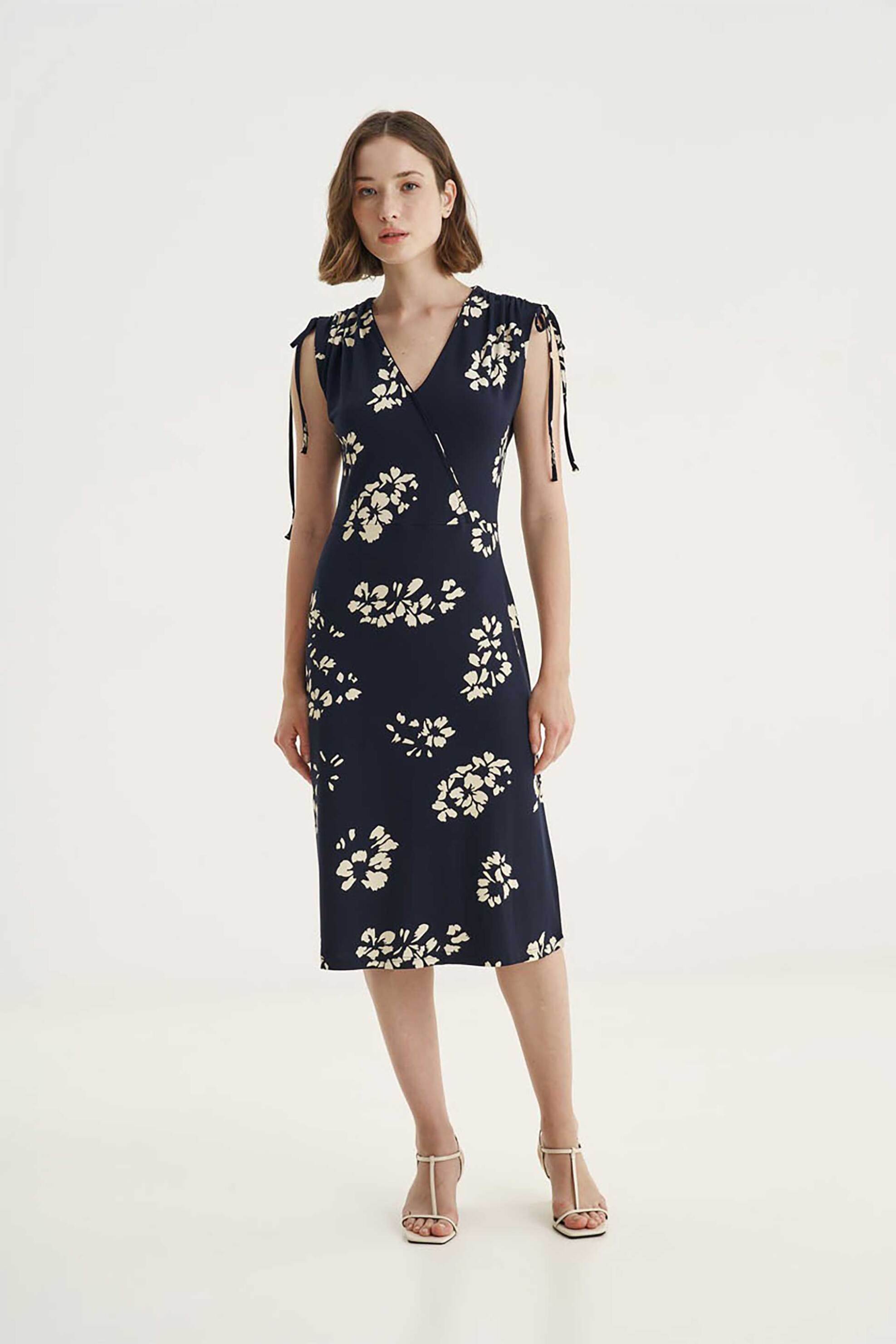 ALEXANDER & JACOB Alexander & Jacob γυναικείο midi φόρεμα με floral print - 12584 Μπλε Σκούρο