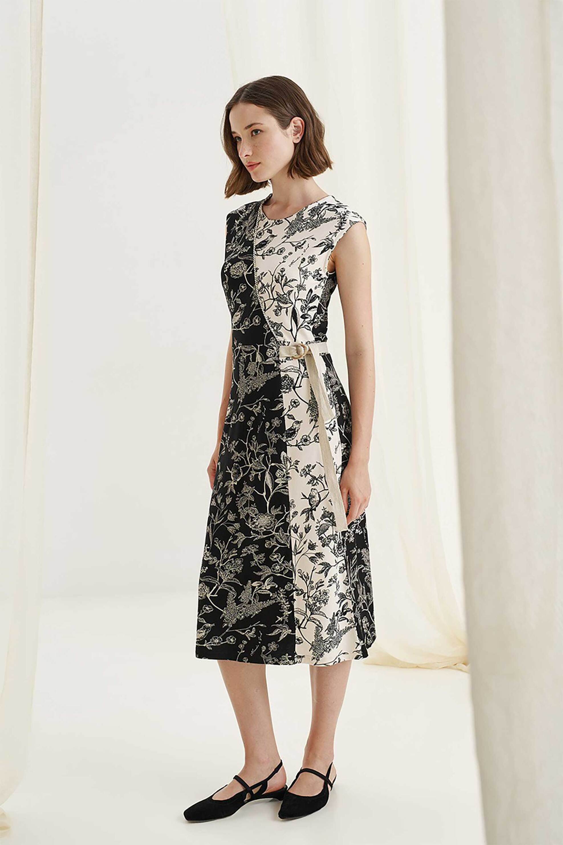 ALEXANDER & JACOB Alexander & Jacob γυναικείο midi φόρεμα wrap με bird print - 12613 Μαύρο